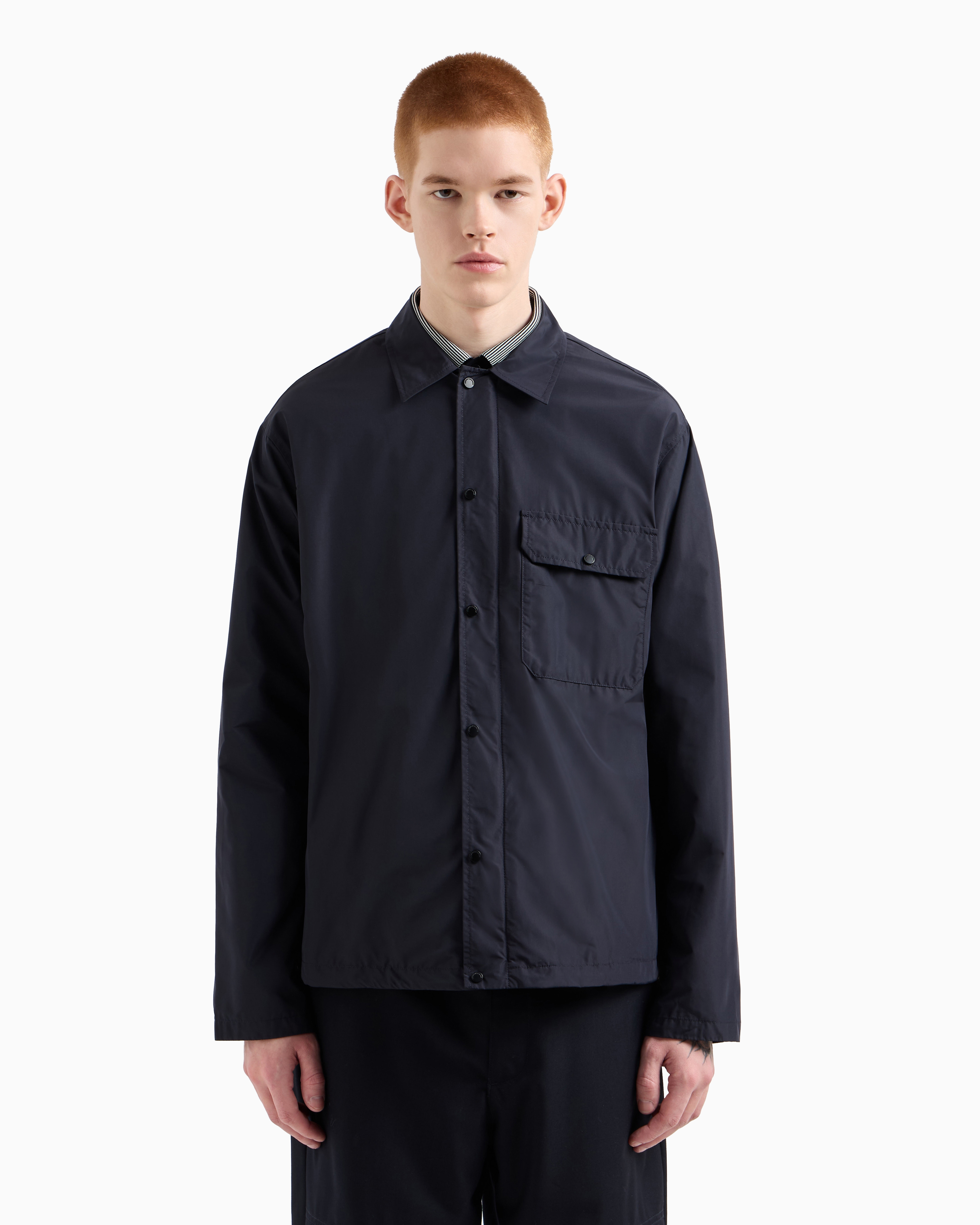 Armani Exchange - Stretch Slim Fit Technical Shirt, Man, Navy Blue, Size: