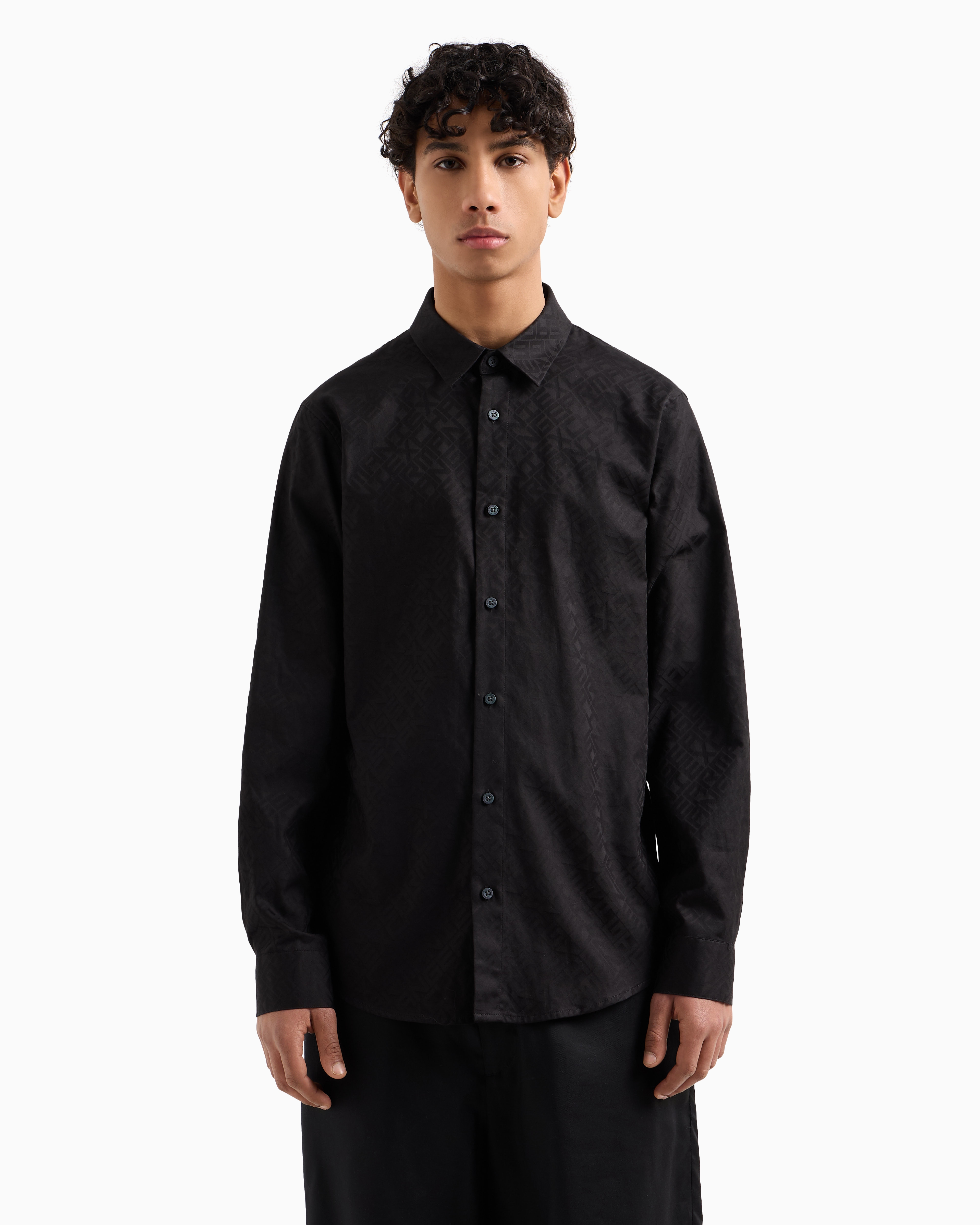 Armani Exchange - Regular fit cotton jacquard shirt, Man, Black, Size: