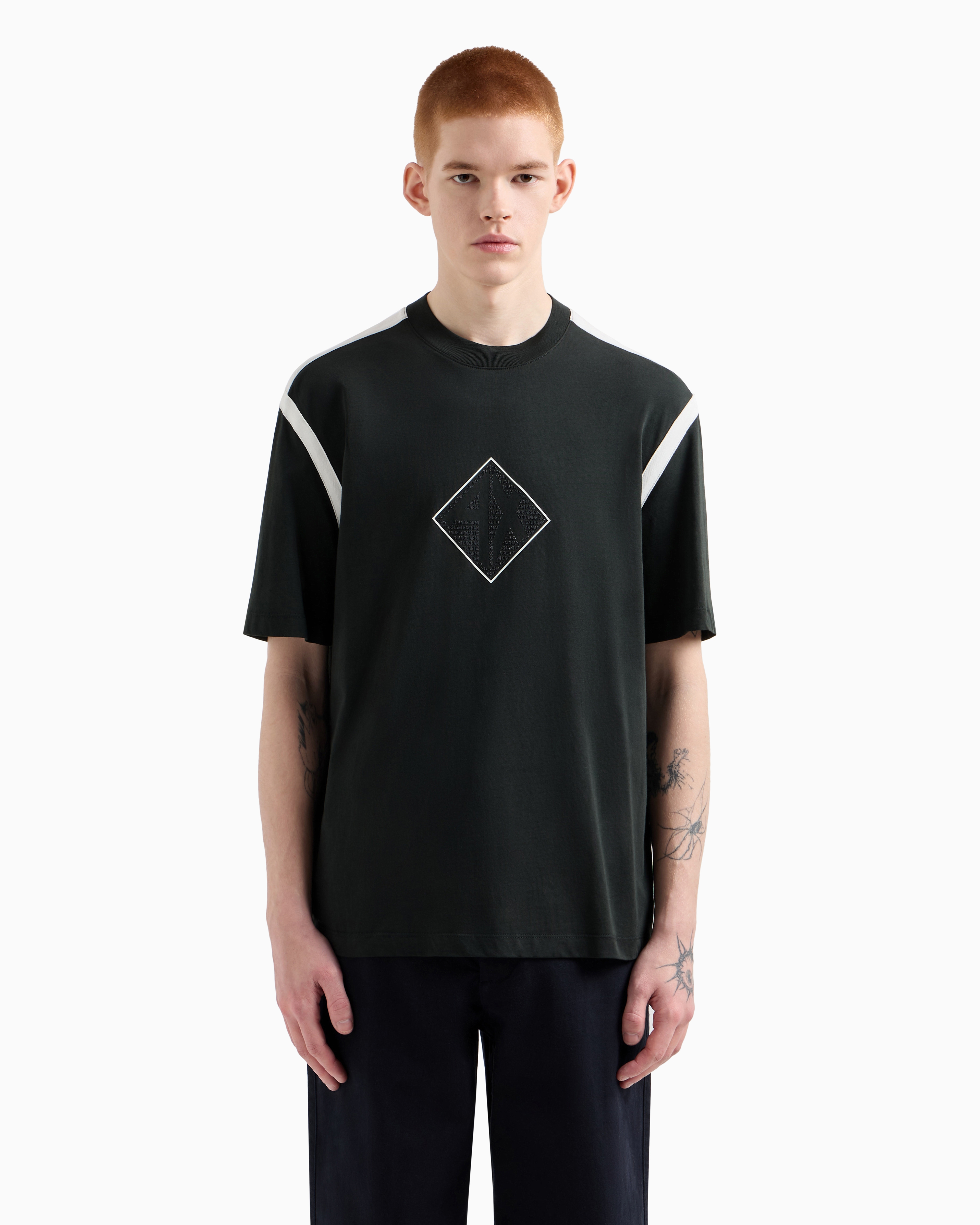 Armani Exchange - Regular fit T-shirt with logo print, Man, Green, Size: