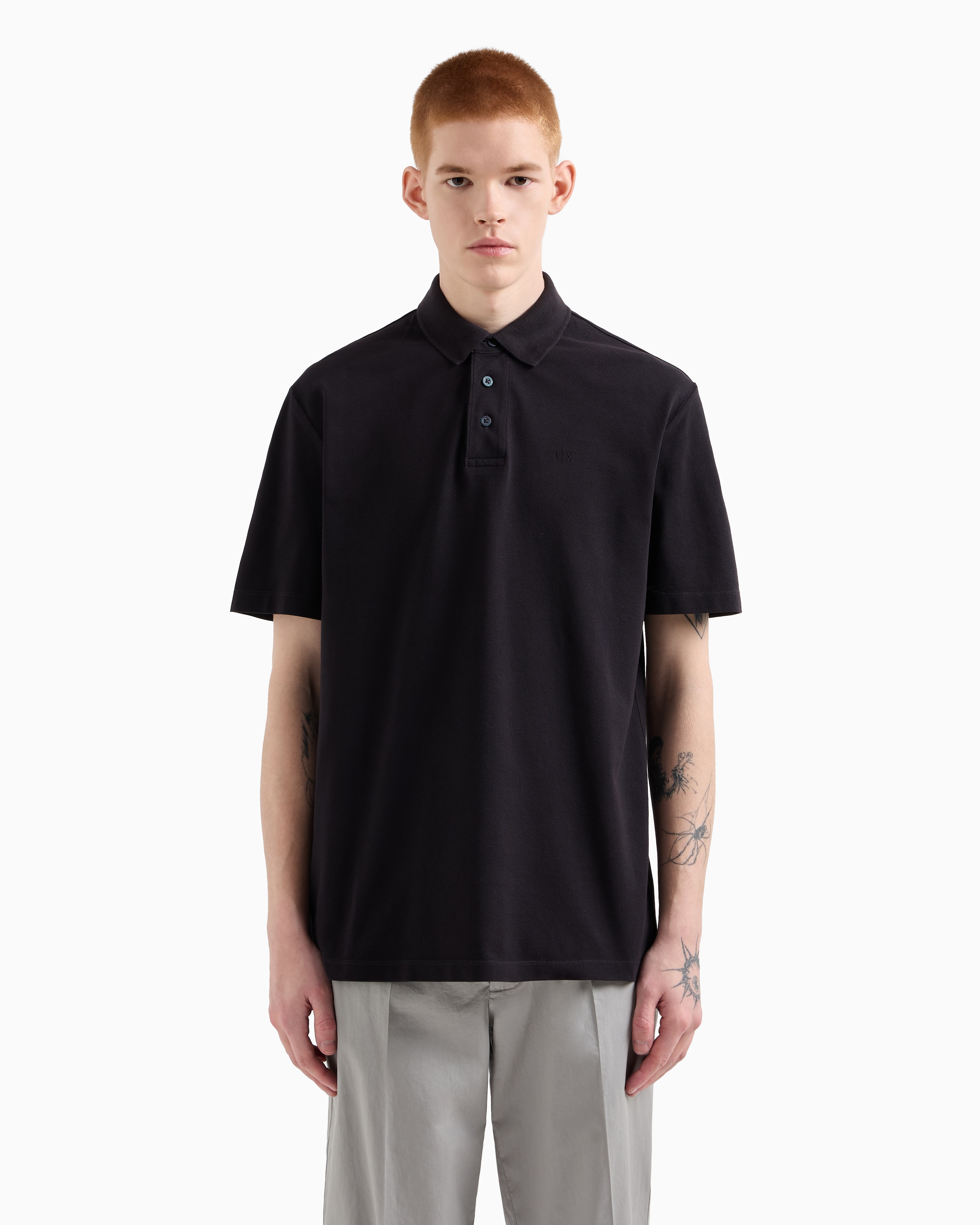 Armani Exchange - Used effect cotton piquet polo, Man, Navy Blue, Size: