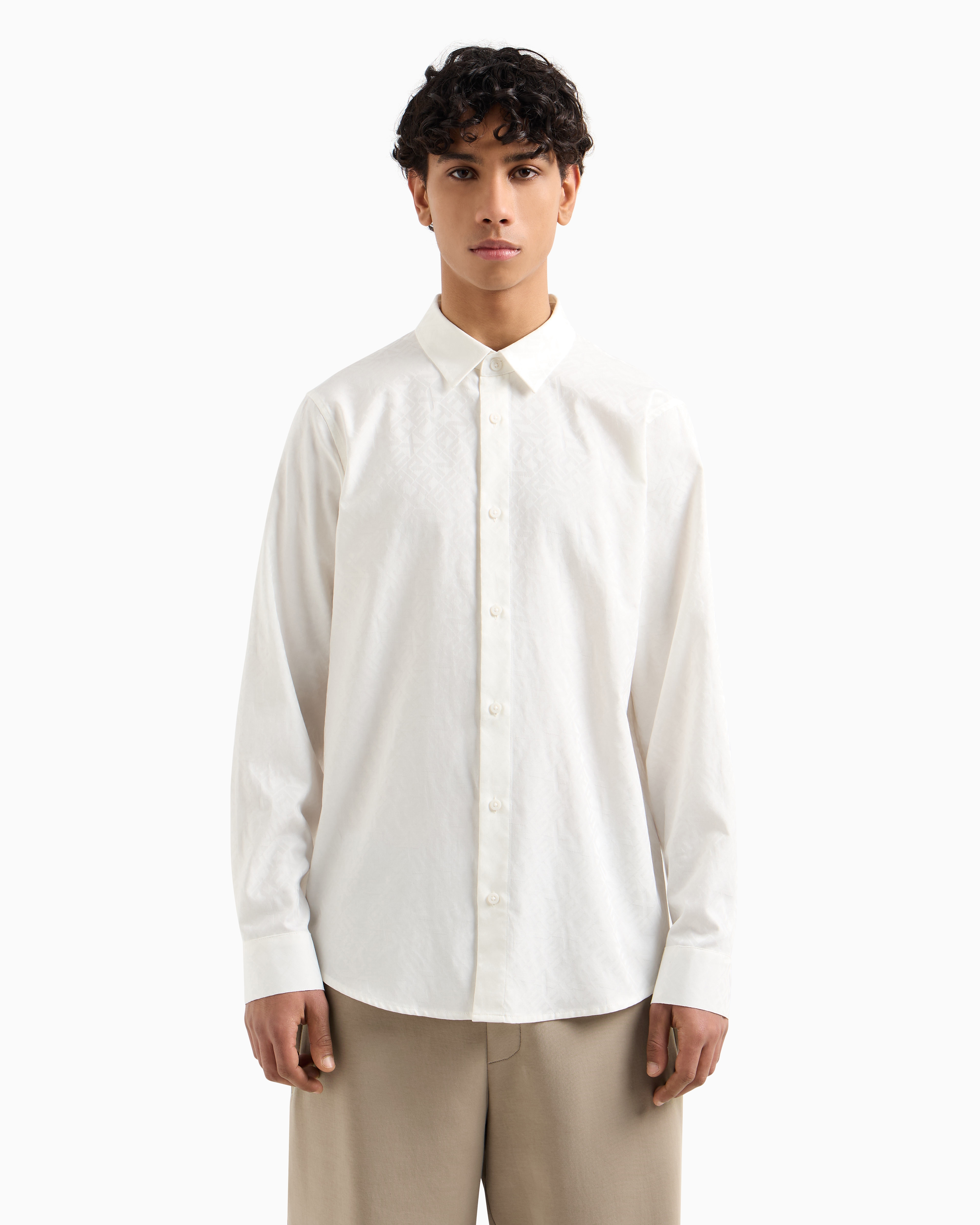 Armani Exchange - Regular fit cotton jacquard shirt, Man, White, Size: