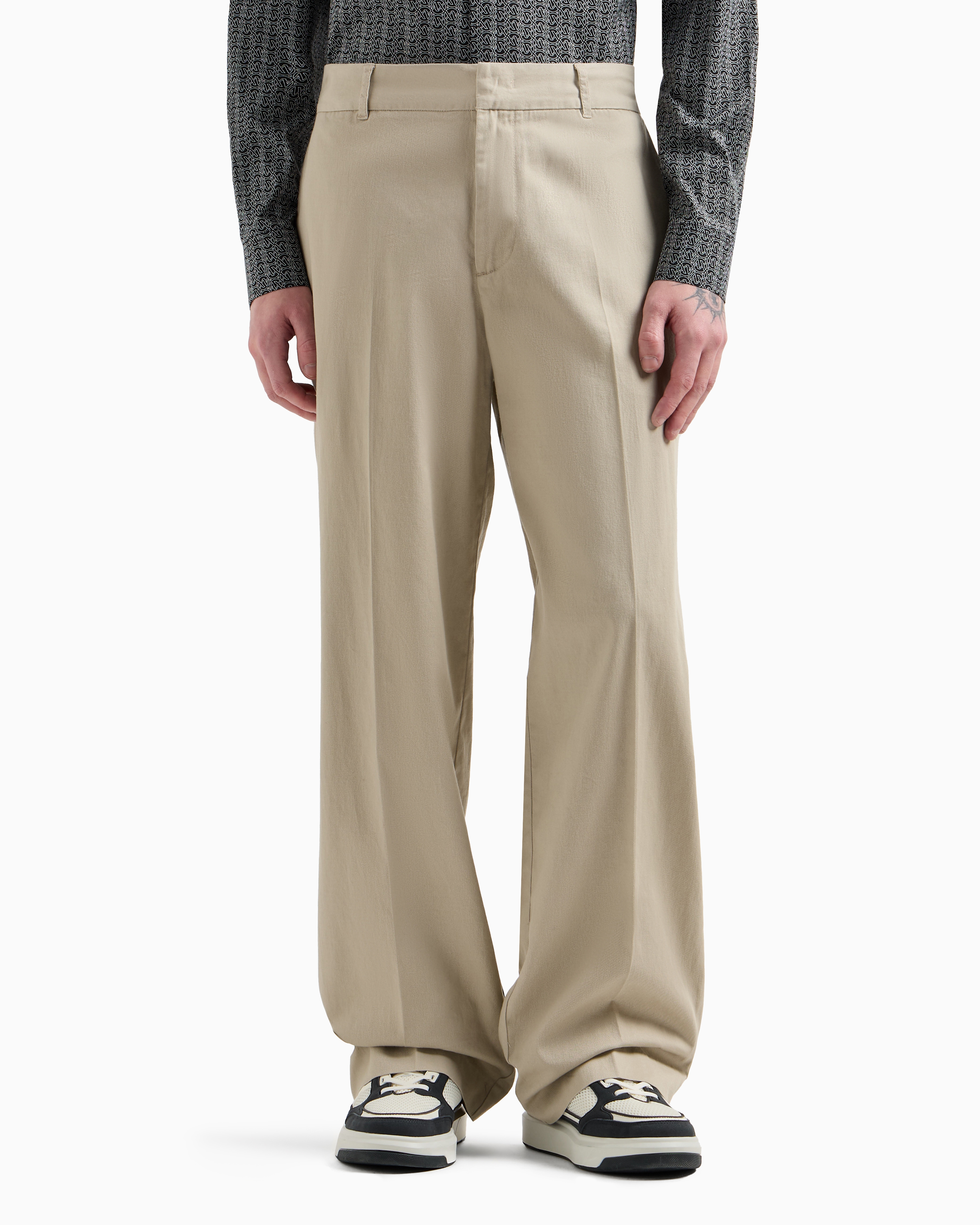 Armani Exchange - Oversized cotton twill trousers, Man, Beige, Size: