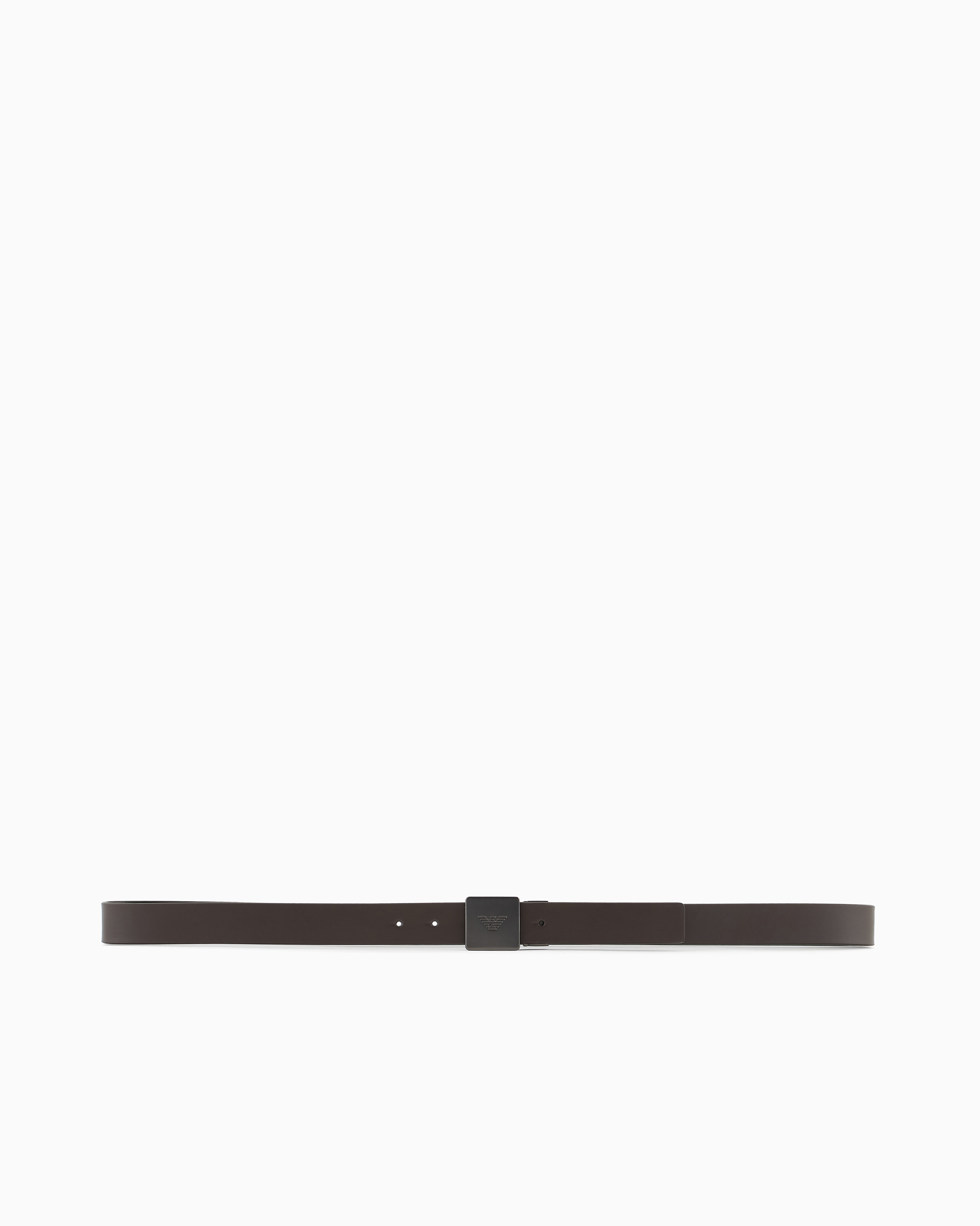 Emporio Armani Reversible Belt In Two-tone Leather With Plate In Brown