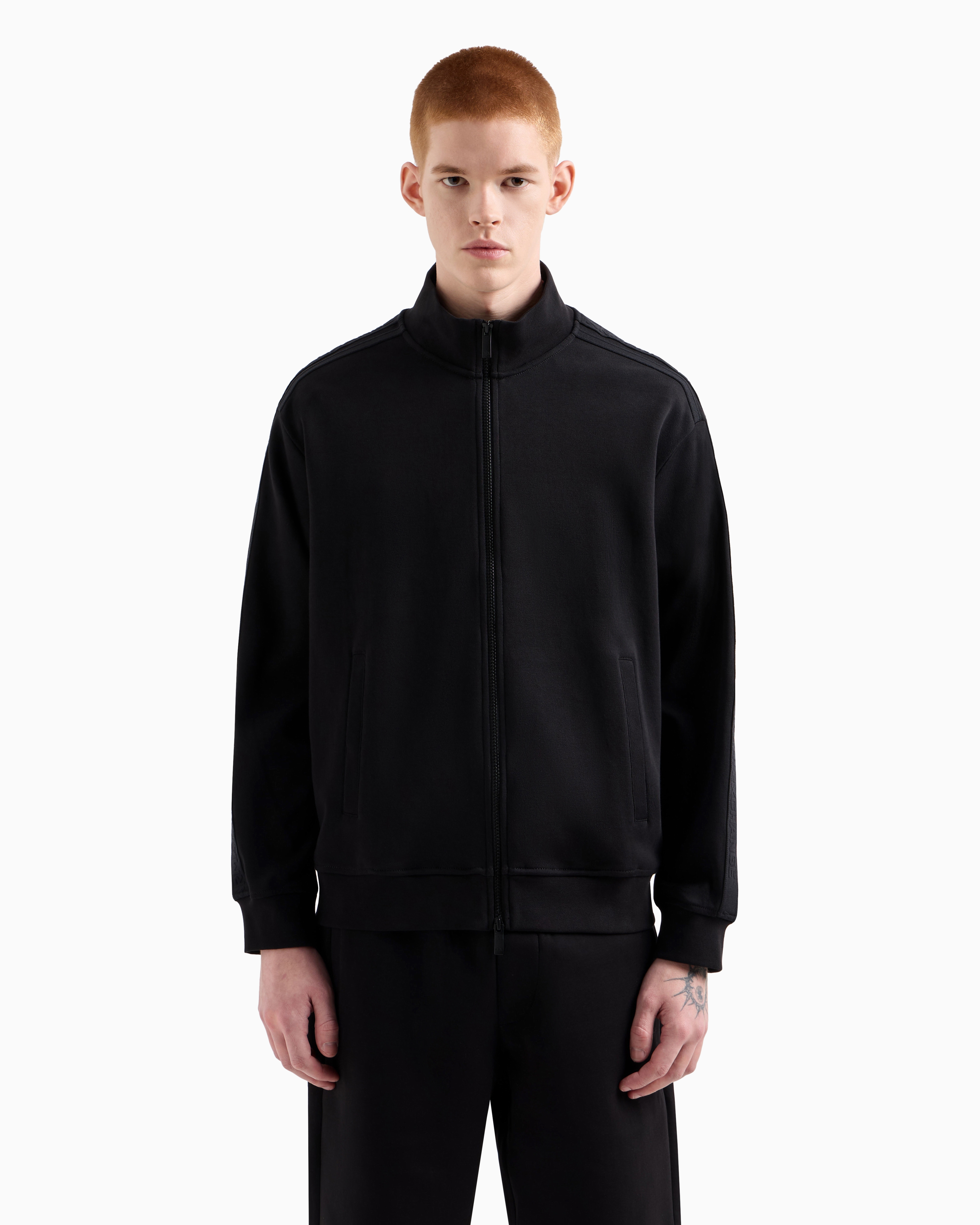 Armani Exchange -  Full zip sweatshirt with logo bands, Man, Black, Size: