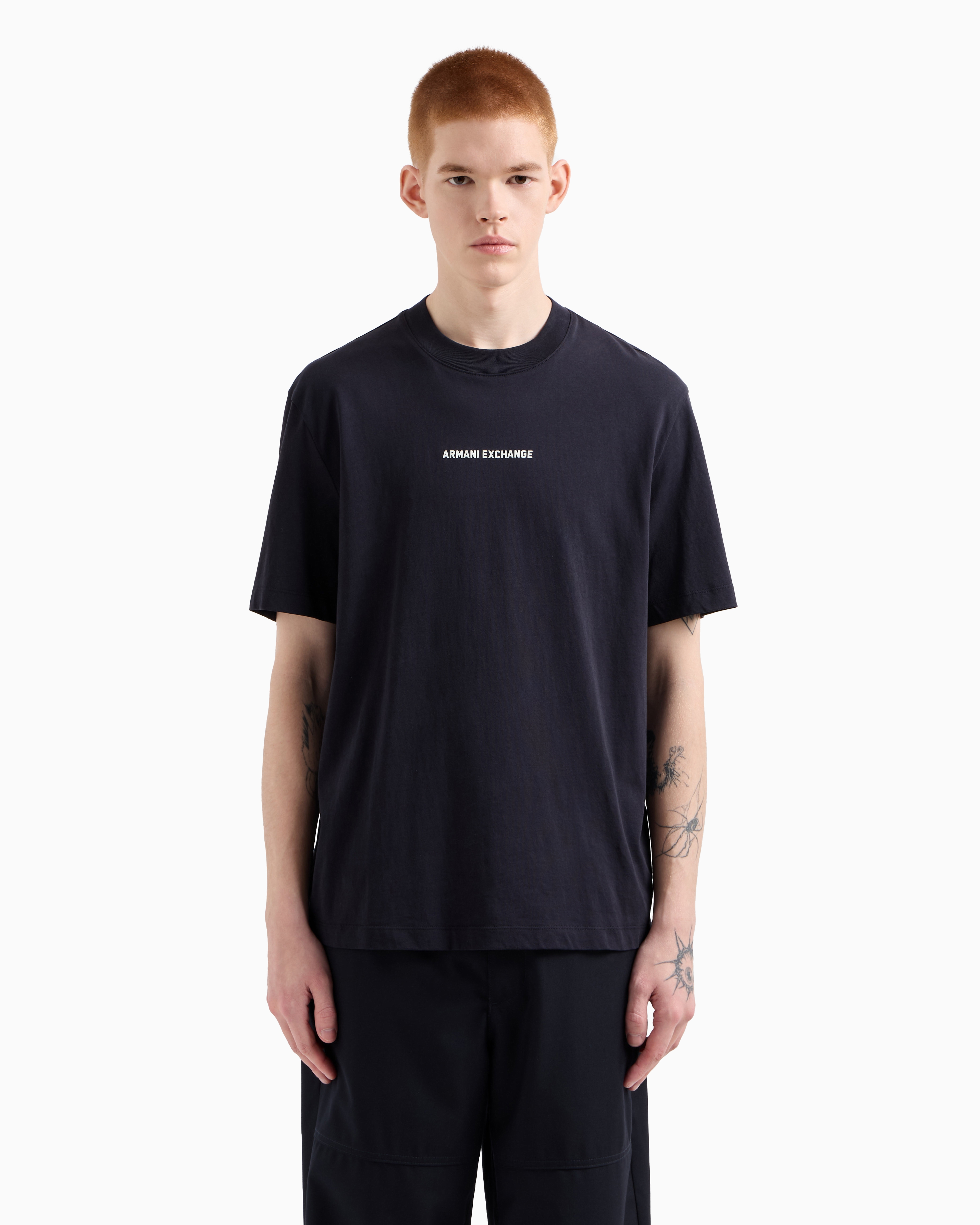 Armani Exchange - Regular fit T-shirt with logo print on front and back, Man, Navy Blue, Size: