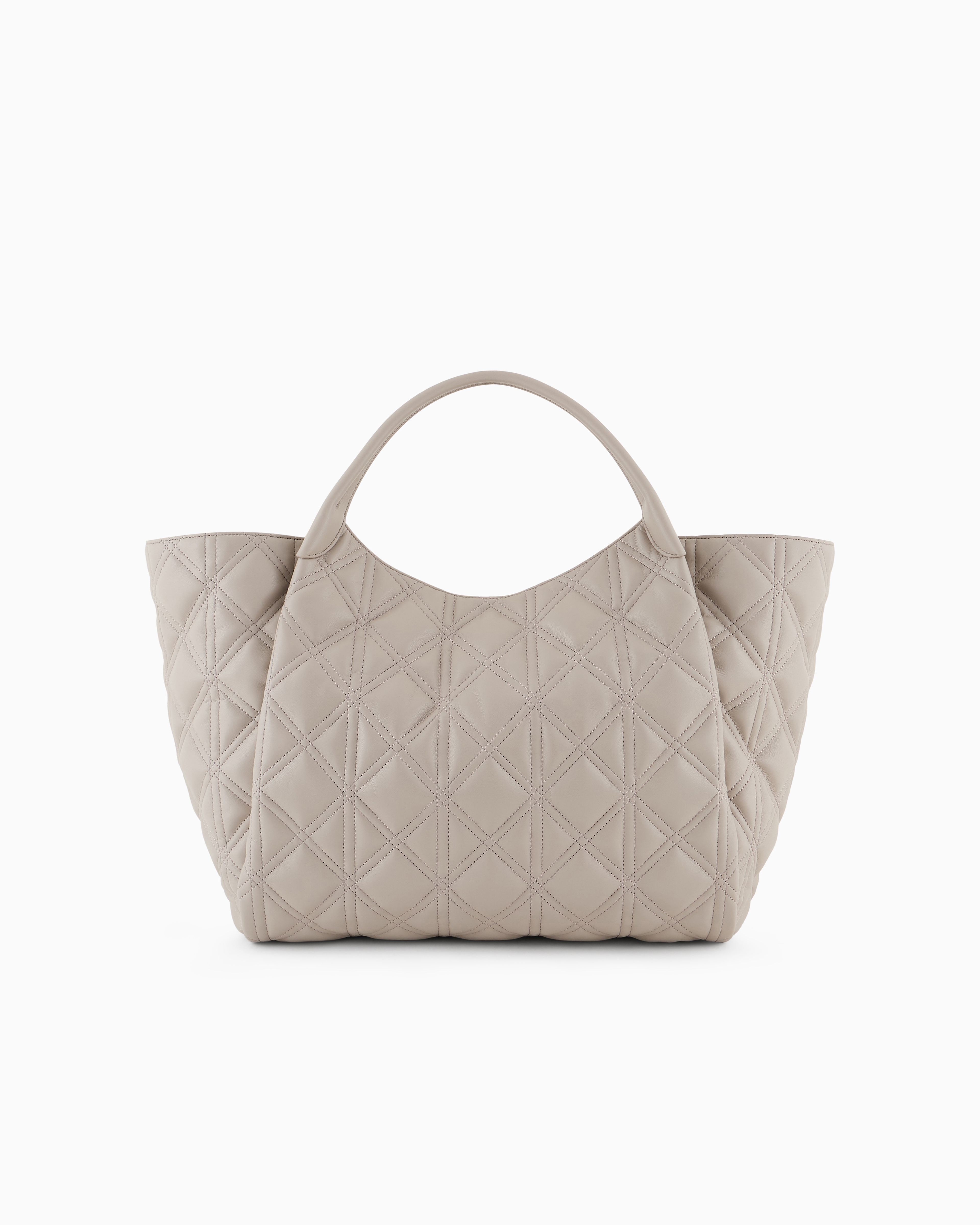 Emporio Armani Quilted Nappa Leather-effect Oversized Shopper Bag In Beige