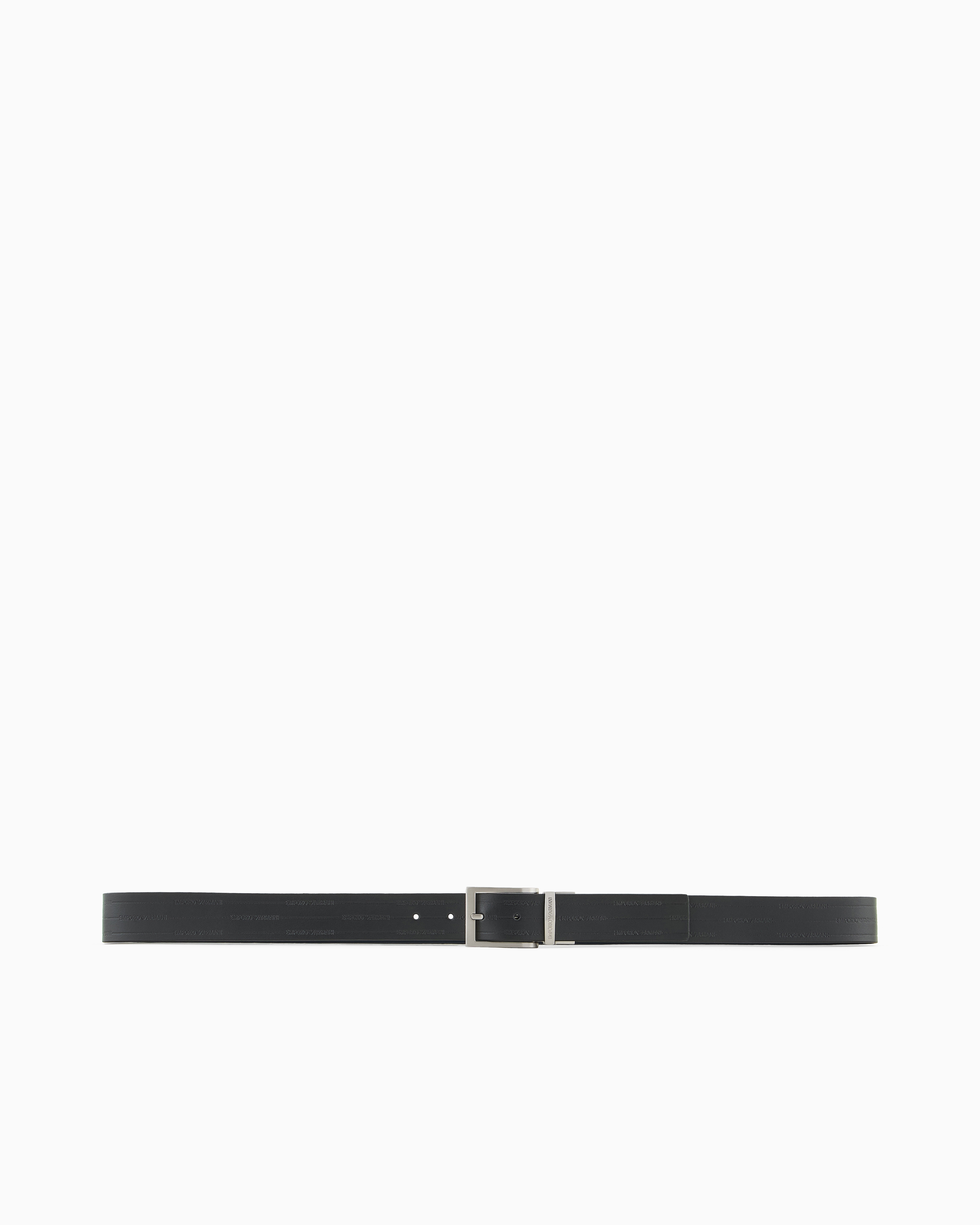 Emporio Armani Reversible Leather Belt With Embossed Logo In Black