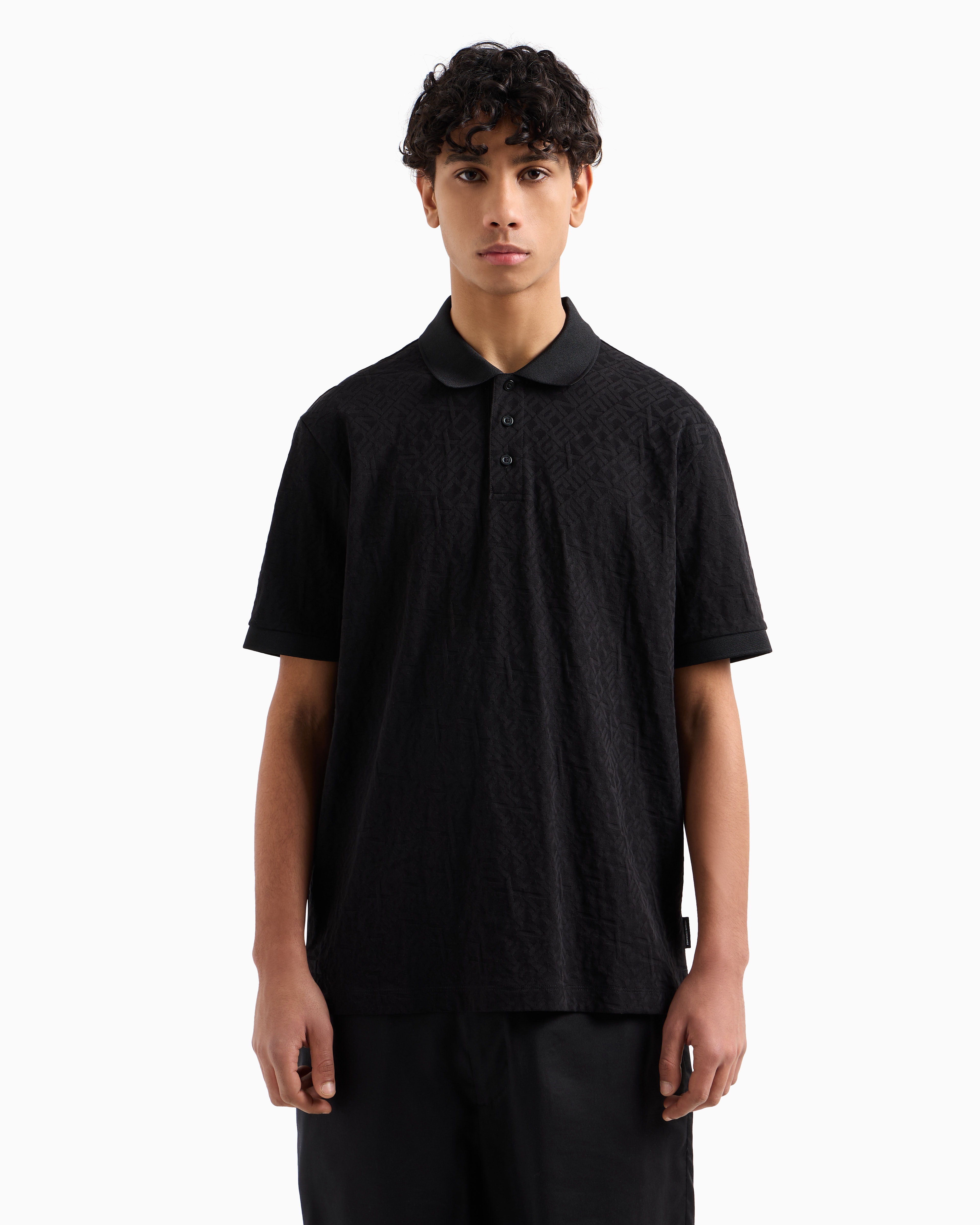 Armani Exchange Regular Fit Polo Shirt With Tone-on-tone Allover Logo In Black