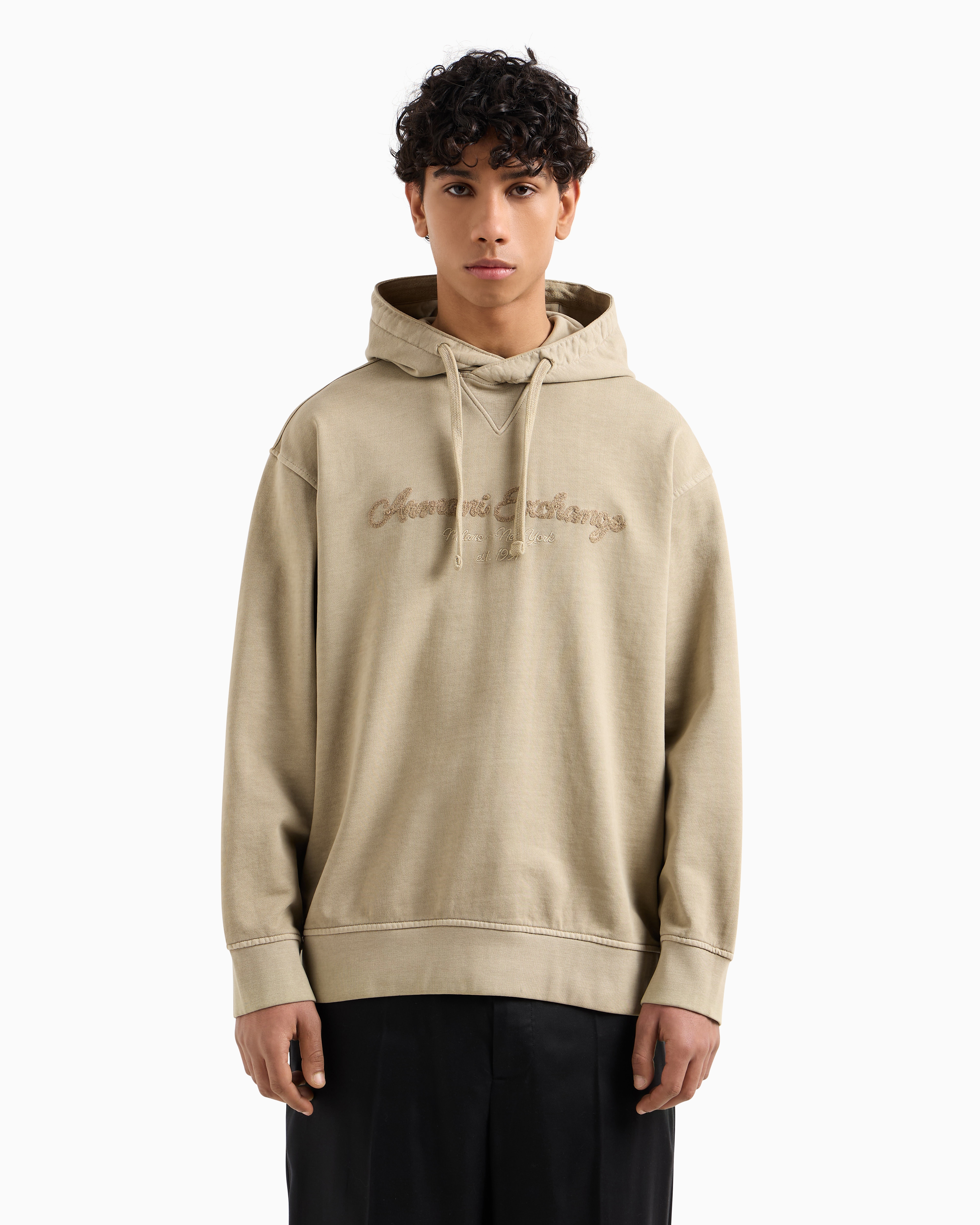 Armani Exchange - French terry cotton hoodie, Man, Beige, Size: