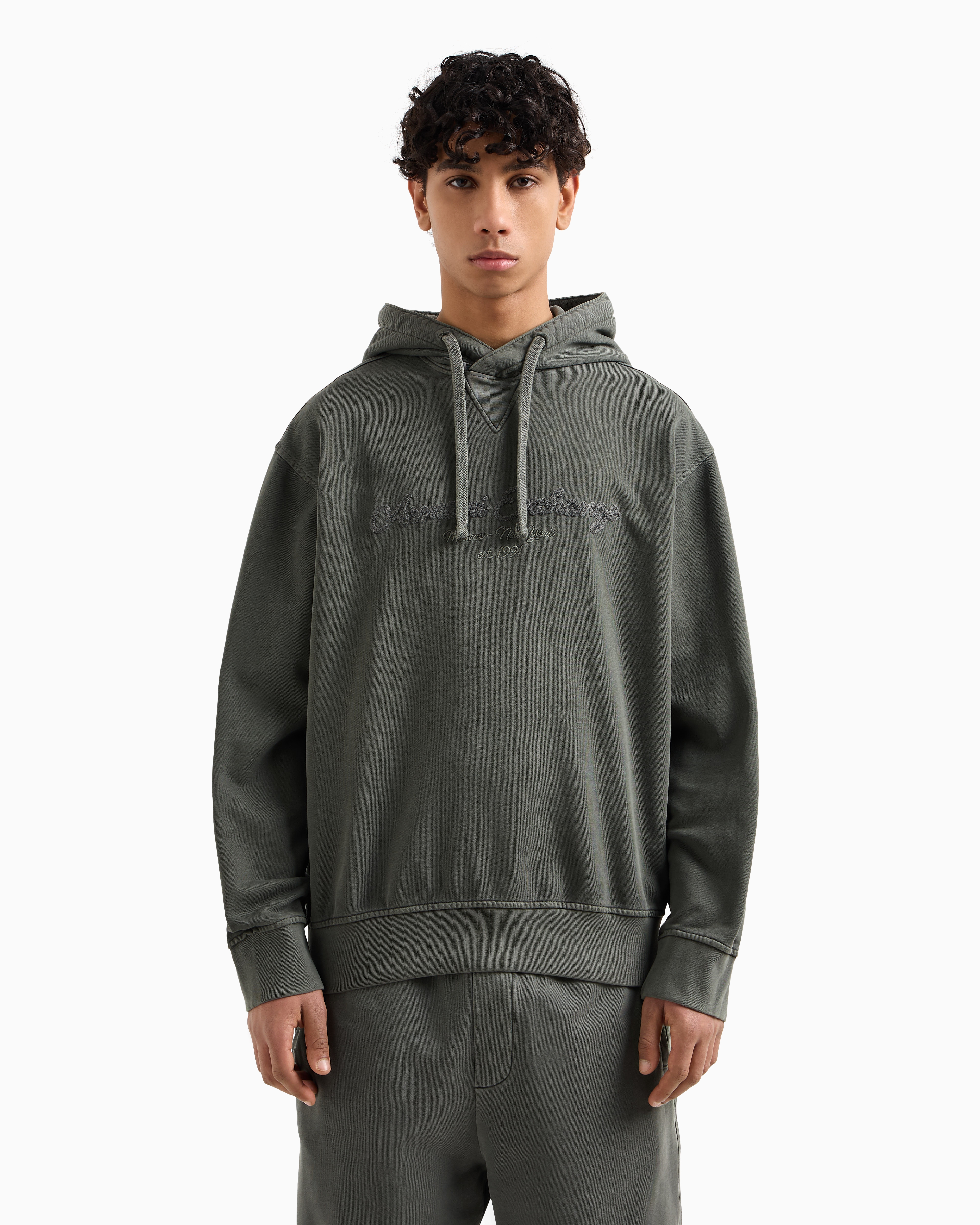 Armani Exchange - French terry cotton hoodie, Man, Green, Size: