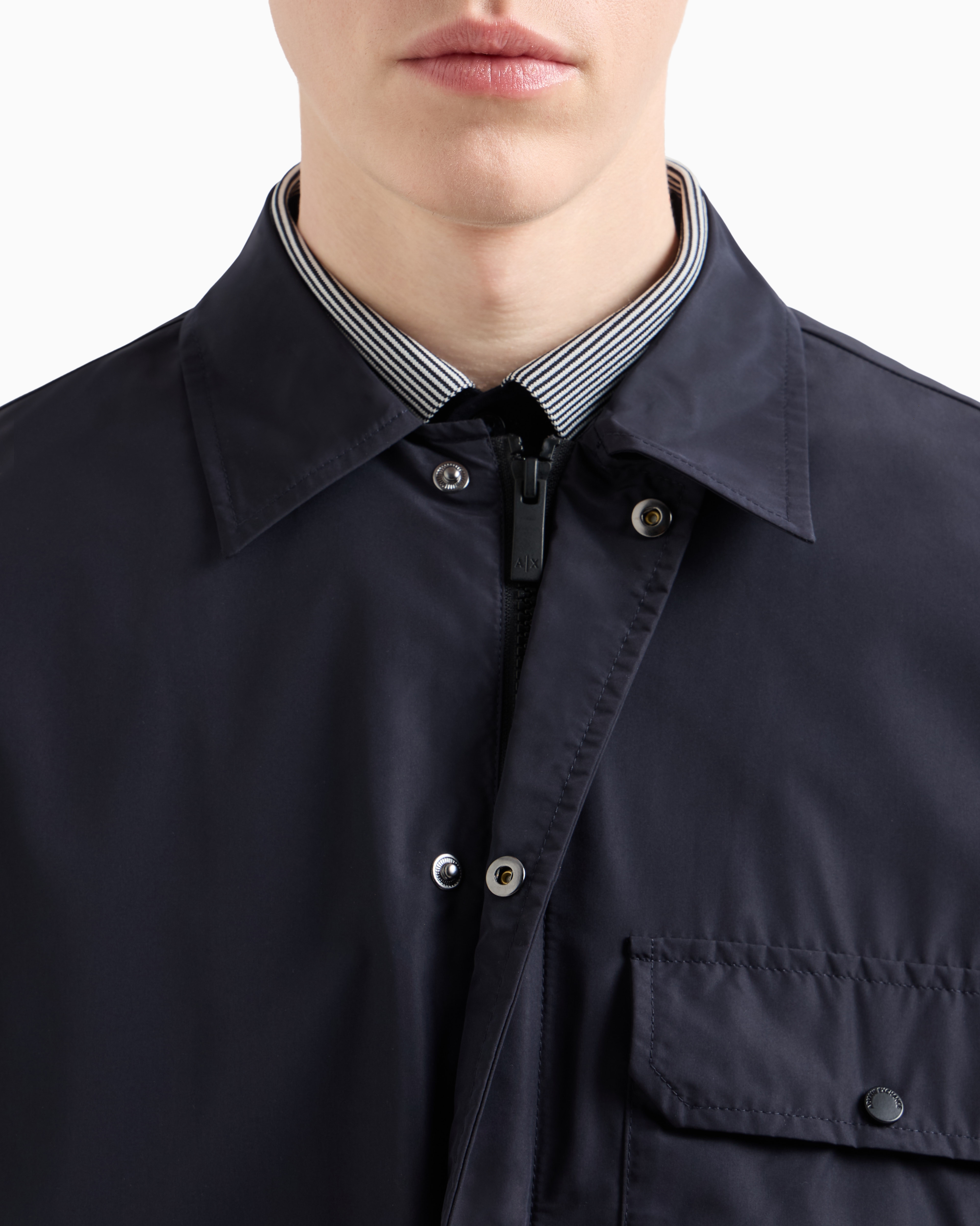 Armani Exchange - Stretch Slim Fit Technical Shirt, Man, Navy Blue, Size:
