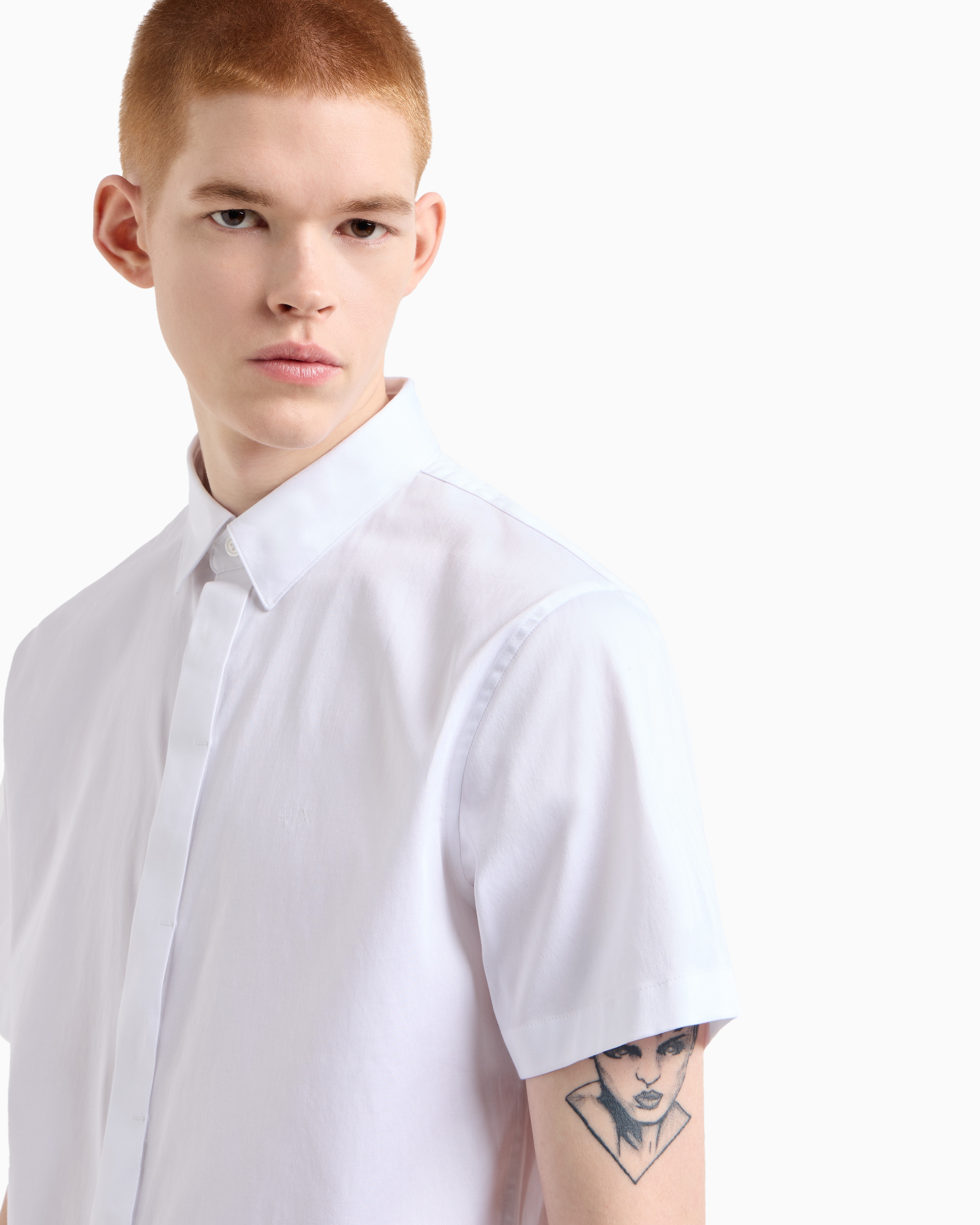 Armani Exchange - Slim fit short sleeve shirt in stretch satin, Man, White, Size: L
