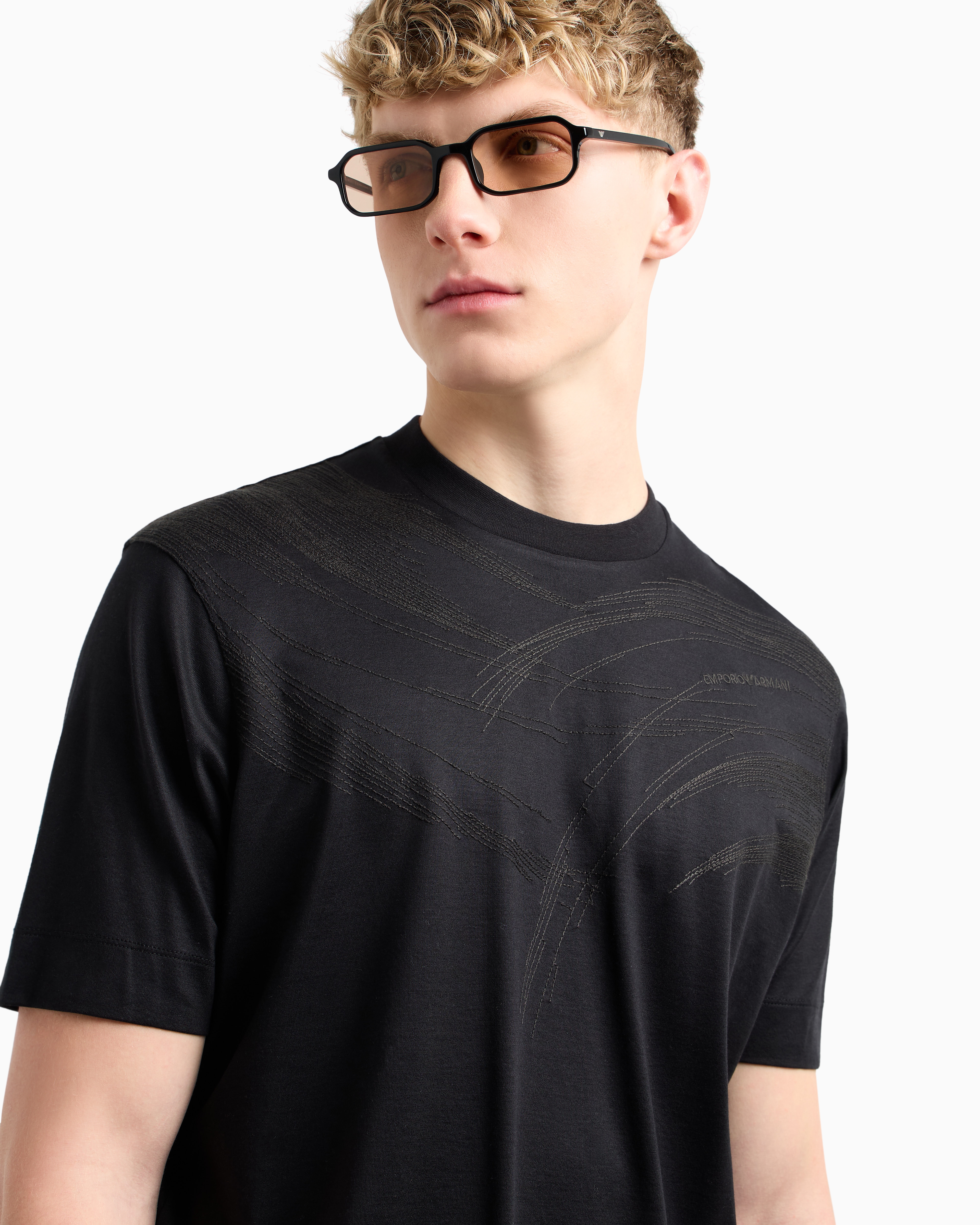 ASV Tシャツ リヨセル混紡ジャージー ステッチ刺繍 | Emporio Armani