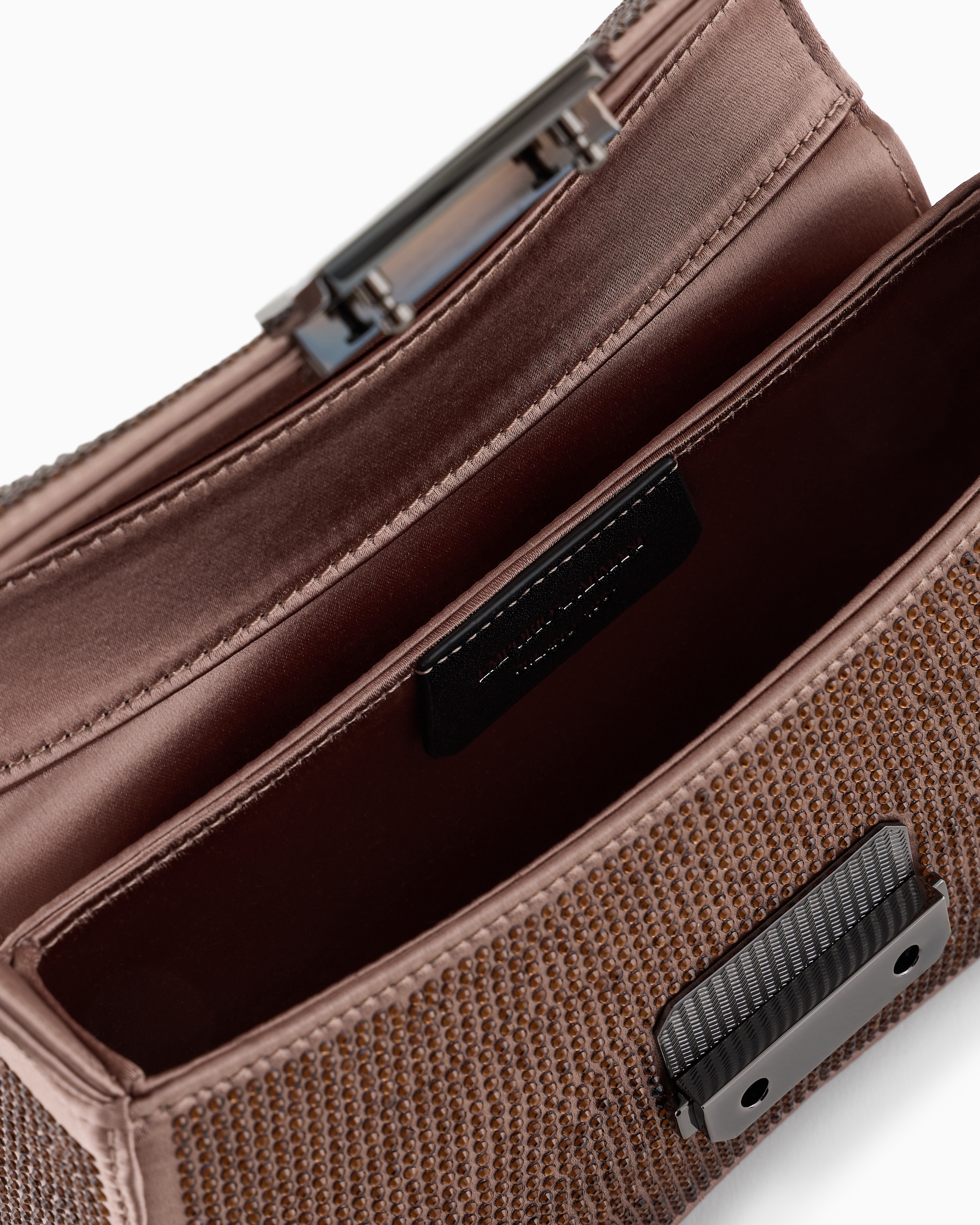 EMPORIO ARMANI SATIN SHOULDER BAG WITH RHINESTONES