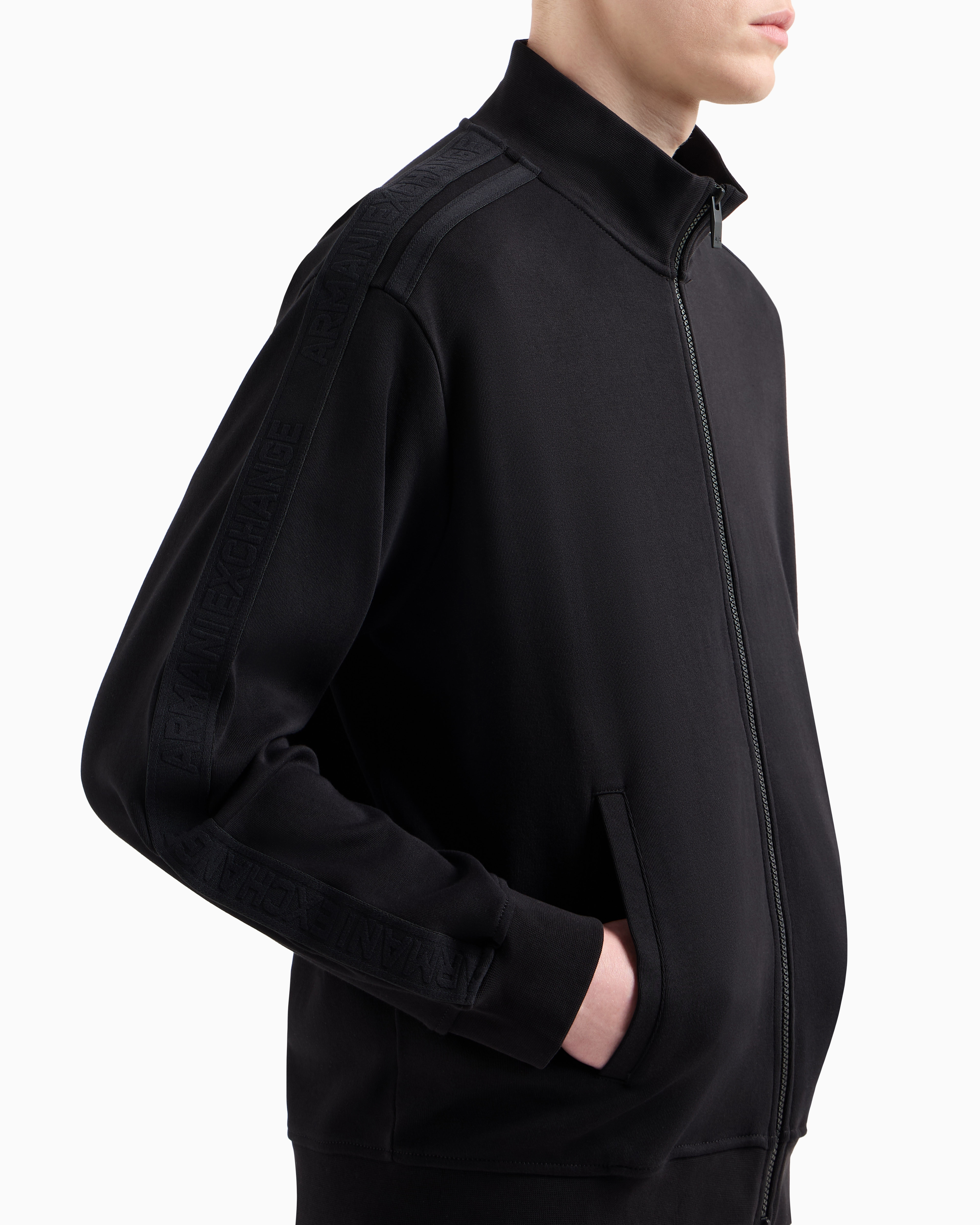 Armani Exchange -  Full zip sweatshirt with logo bands, Man, Black, Size: