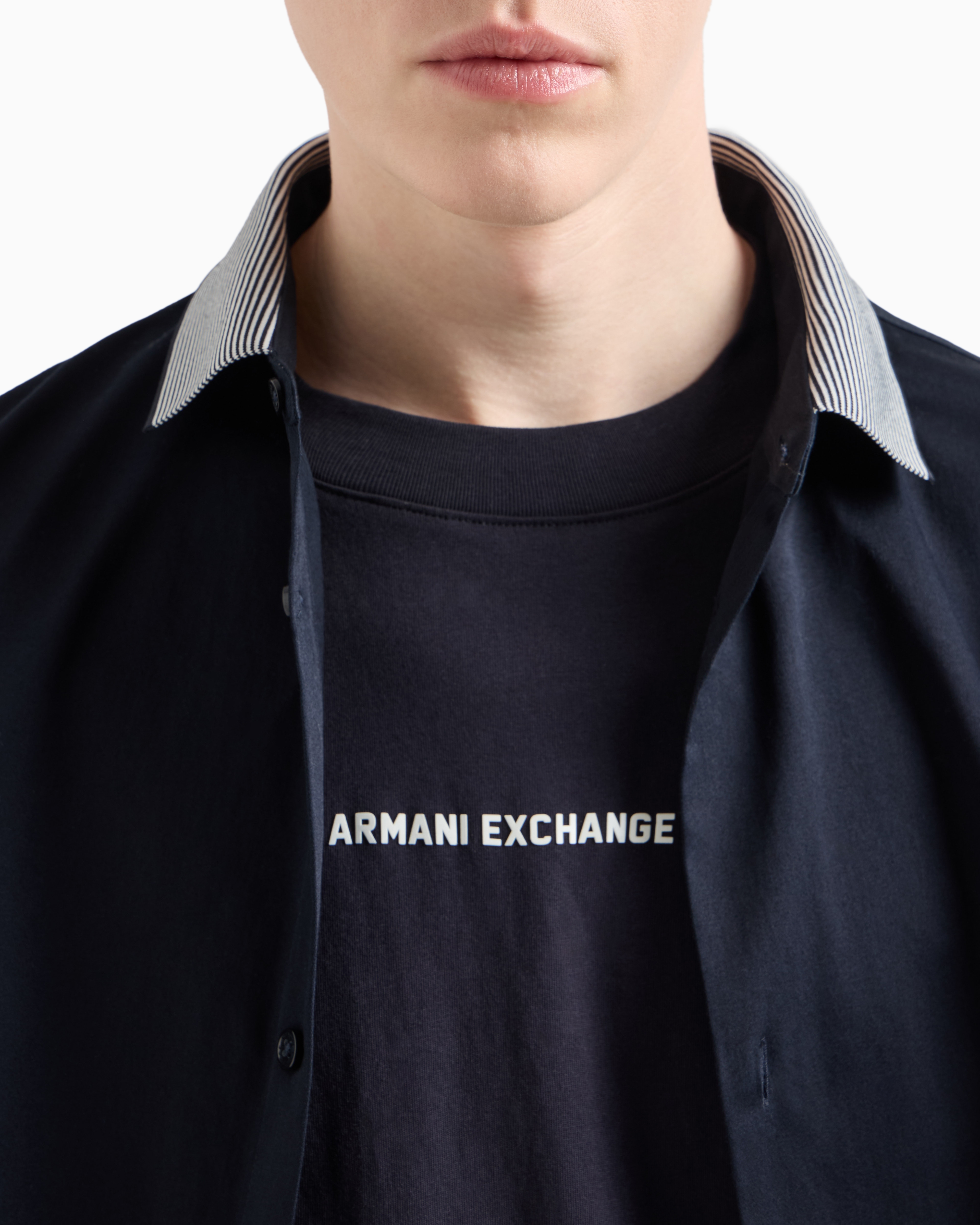 Armani Exchange - Regular fit T-shirt with logo print on front and back, Man, Navy Blue, Size: