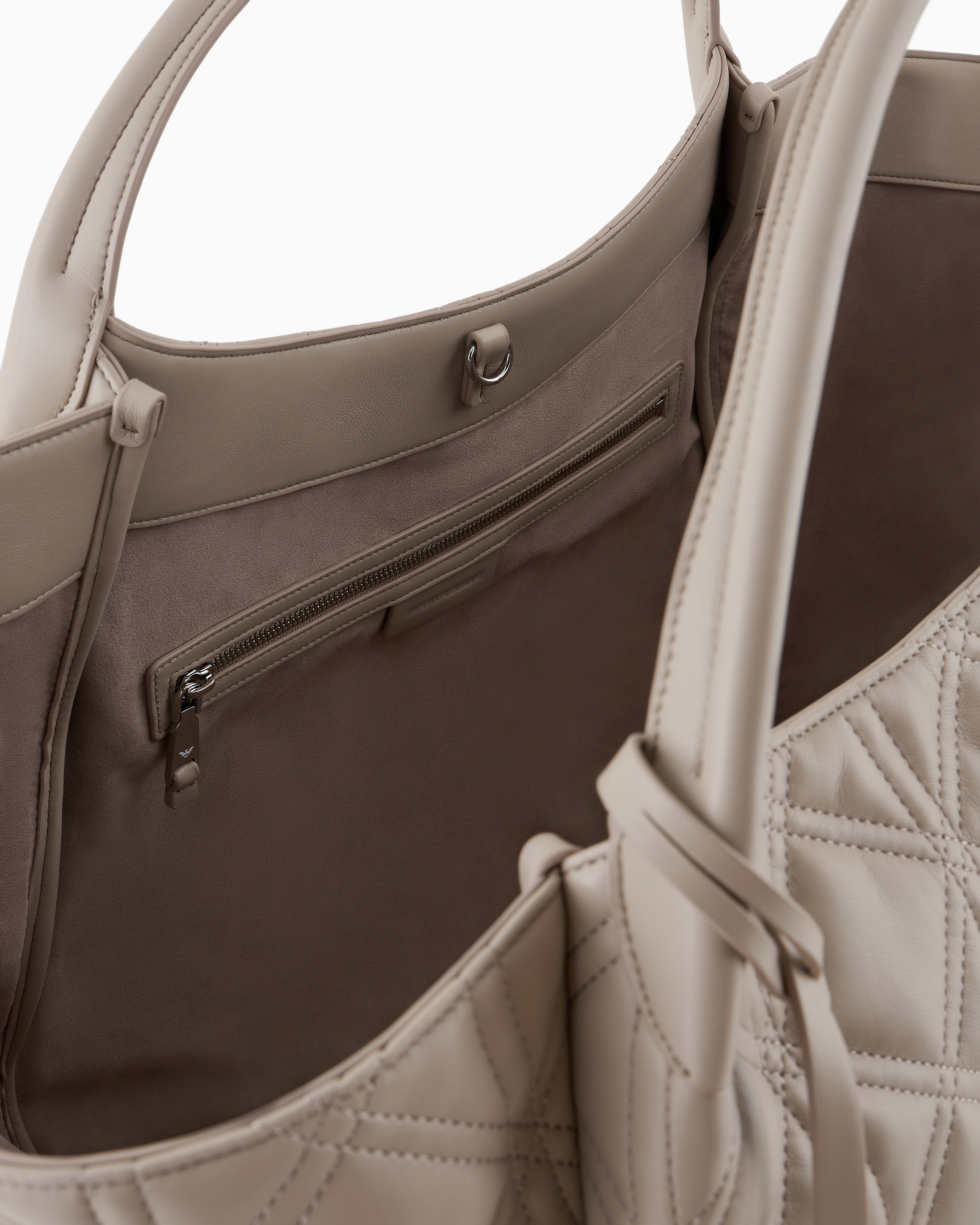 Emporio Armani Quilted Nappa Leather-effect Oversized Shopper Bag In Beige