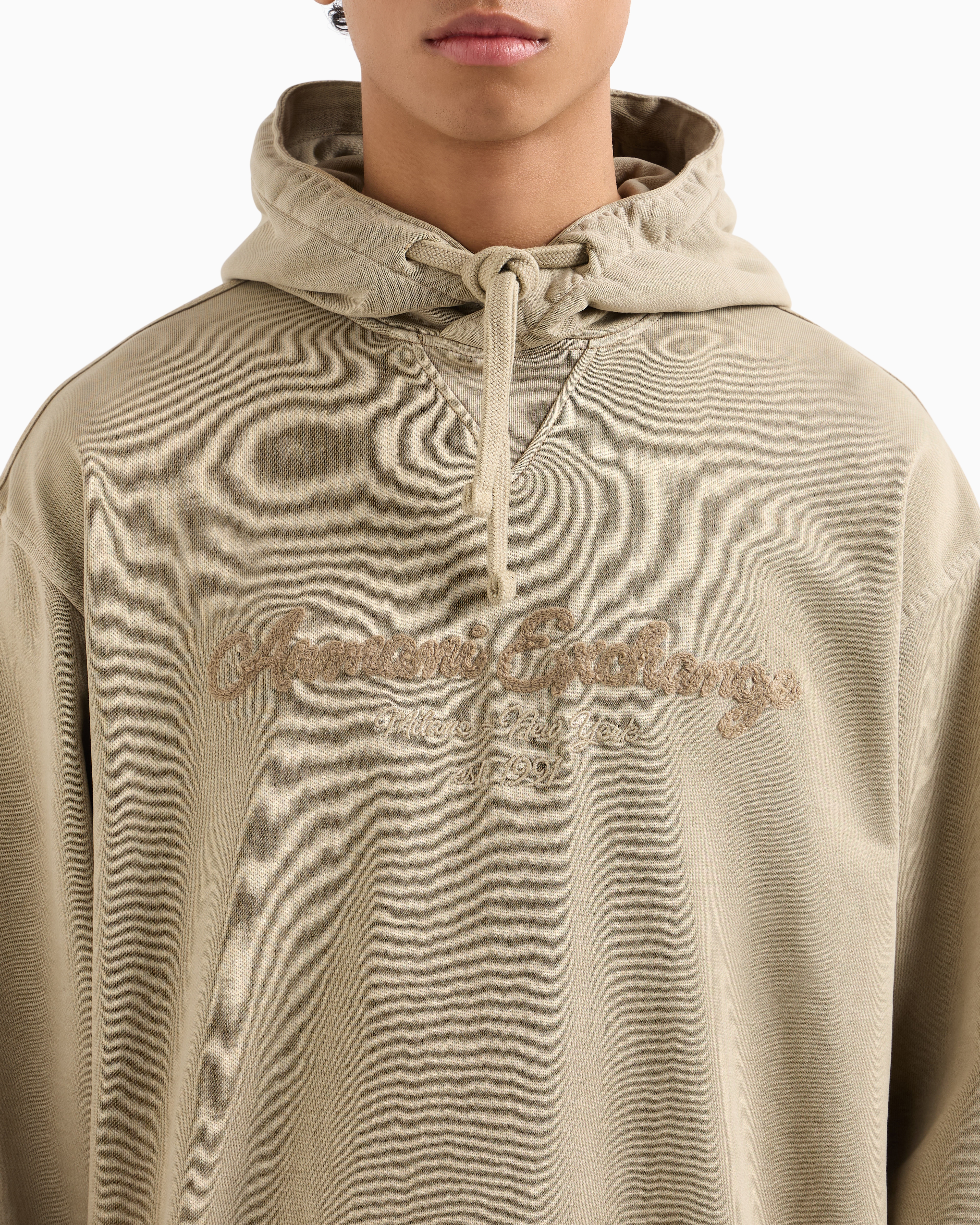 Armani Exchange - French terry cotton hoodie, Man, Beige, Size: