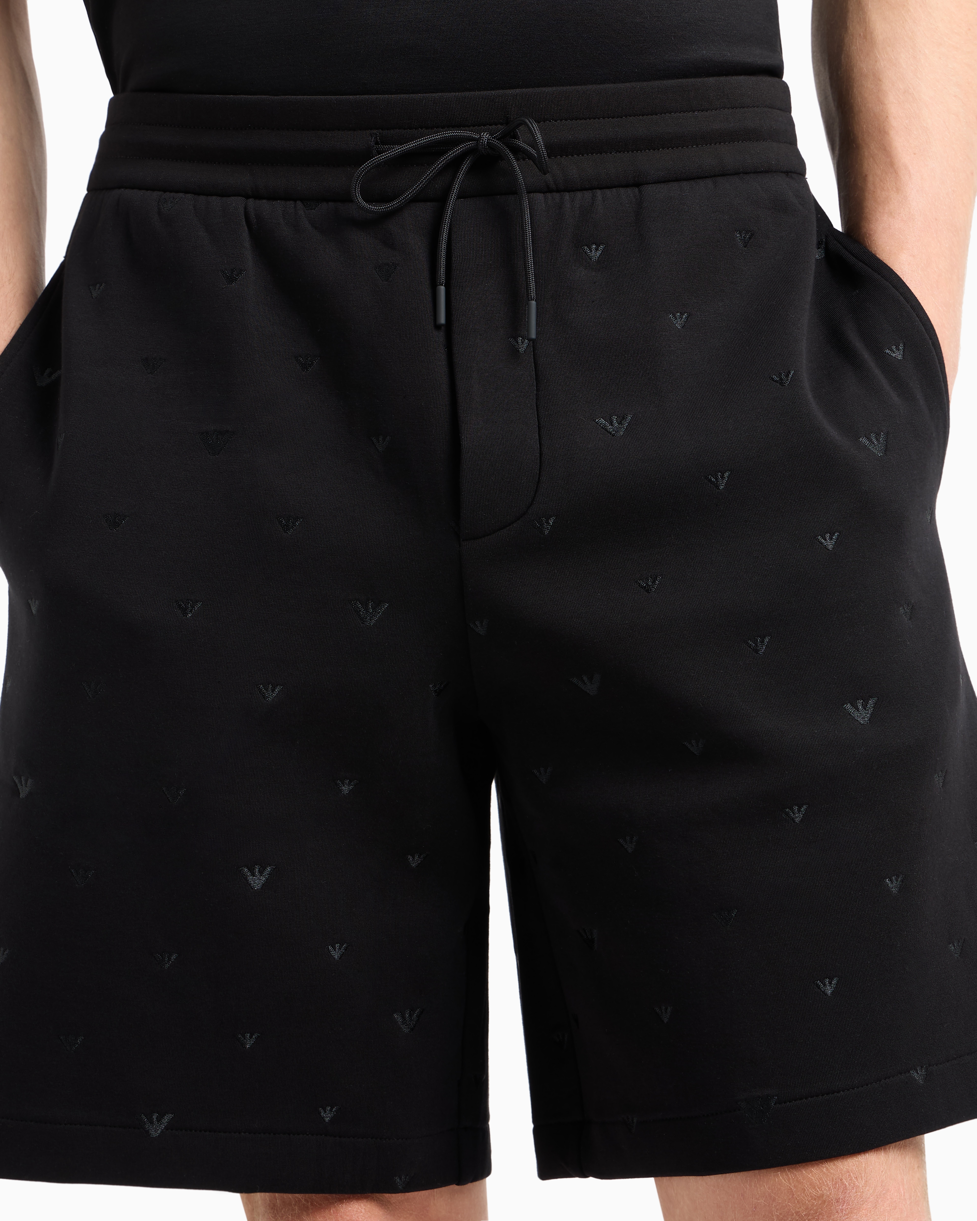 Double jersey Bermuda shorts with all-over micro eagle