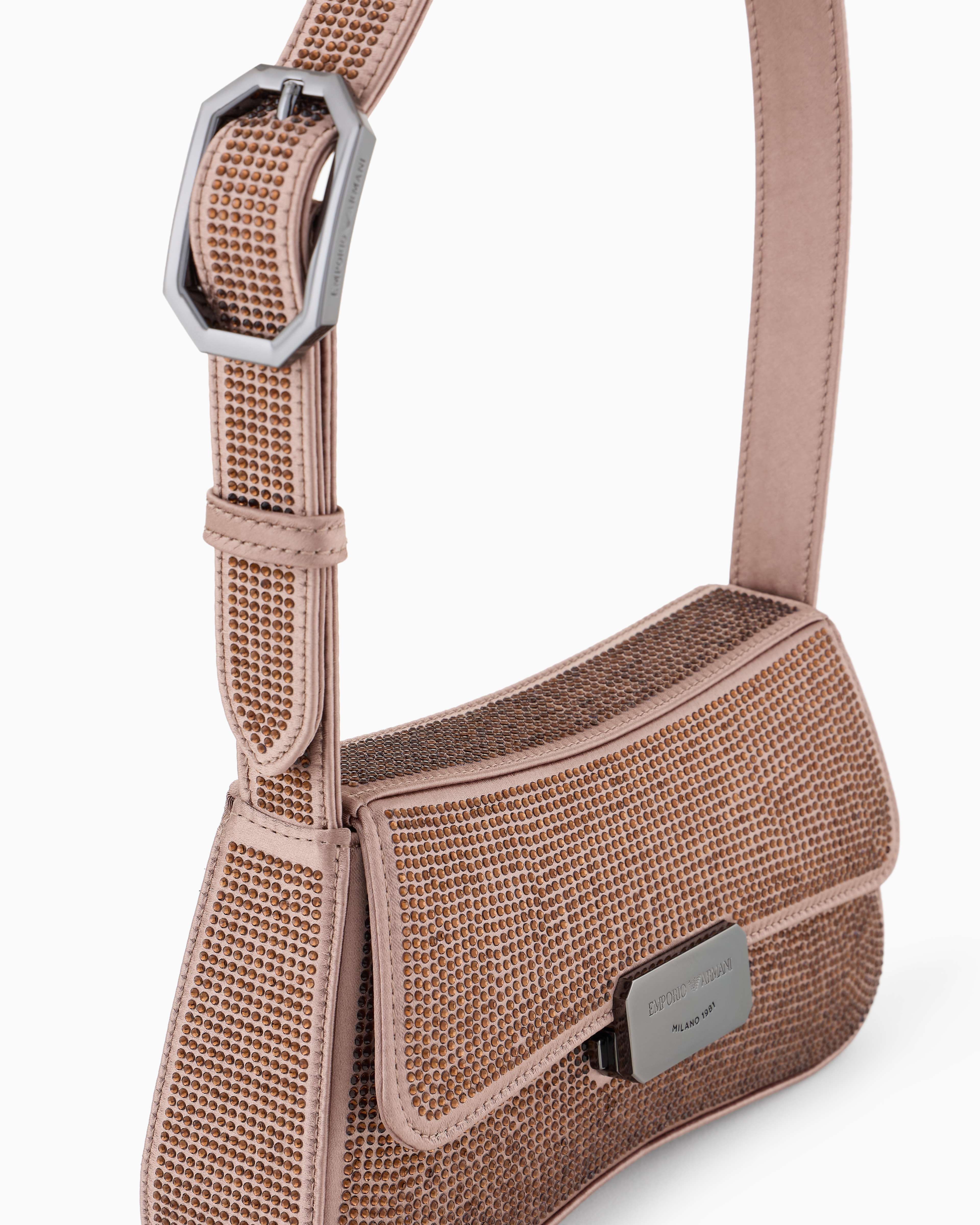 EMPORIO ARMANI SATIN SHOULDER BAG WITH RHINESTONES