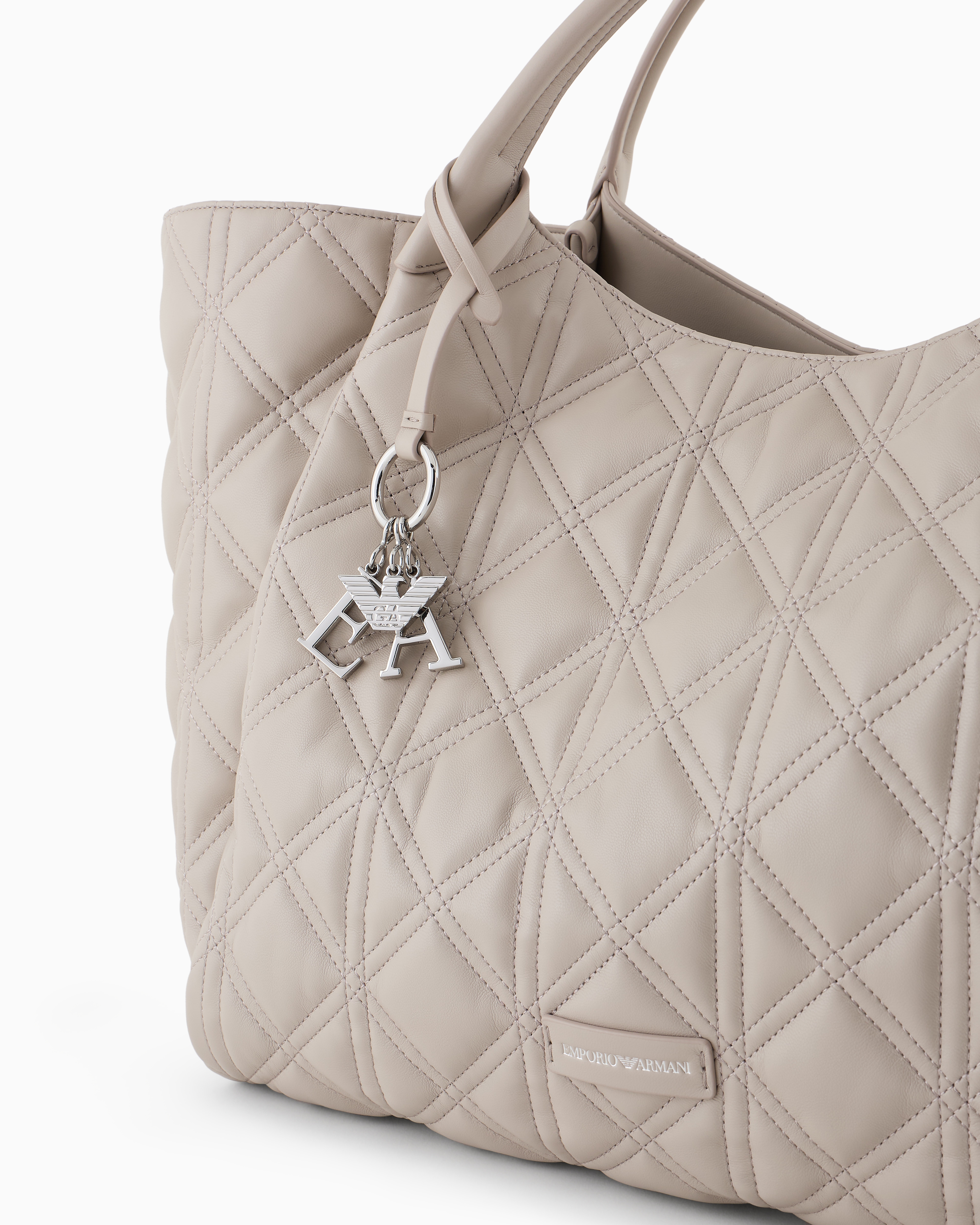 Emporio Armani Quilted Nappa Leather-effect Oversized Shopper Bag In Beige