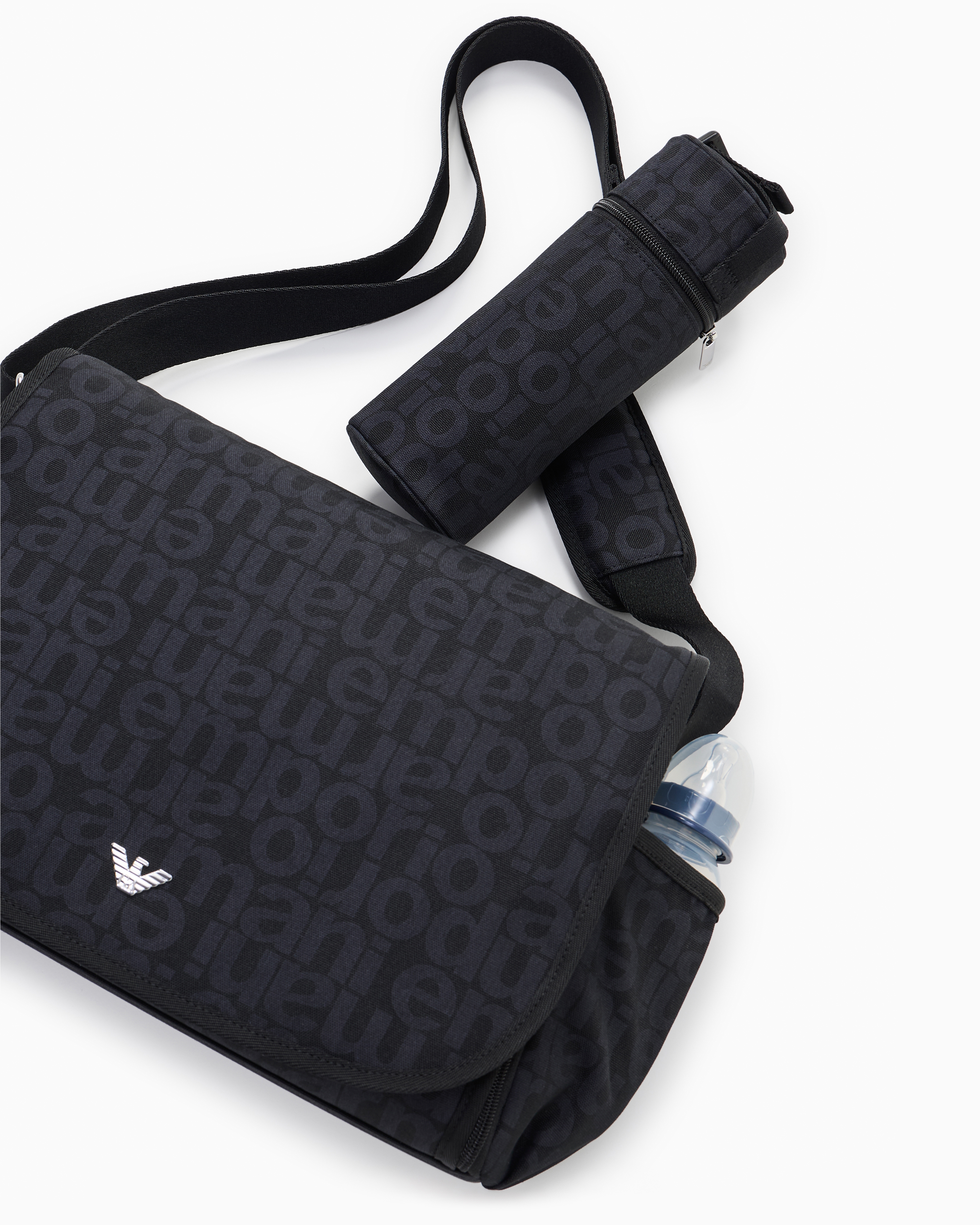 Emporio Armani Asv Mummy Bag Set With All-over Logo Lettering In Blue
