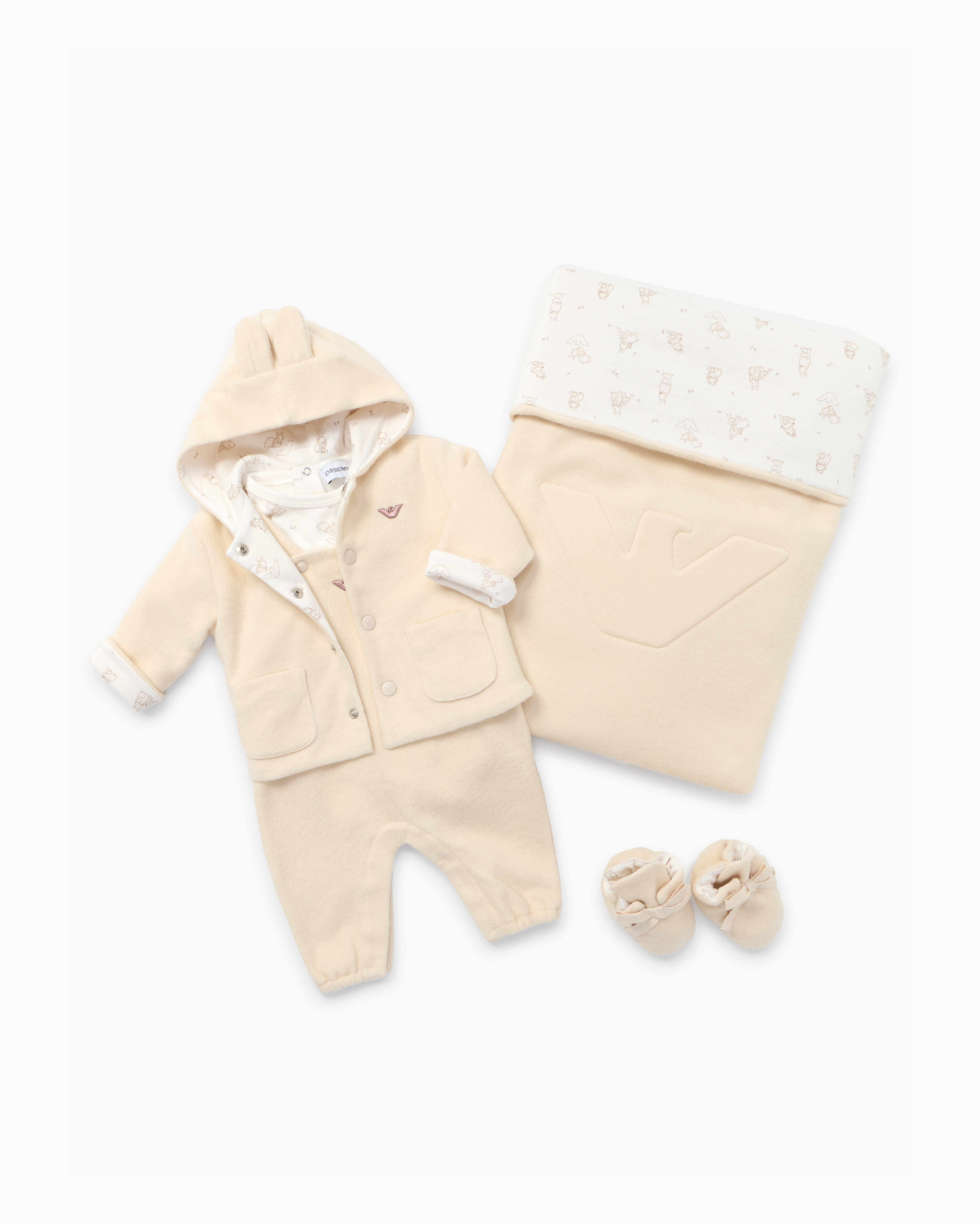 Emporio Armani Funny Winter Soft Bear Fabric Double-sided Blanket In Neutral