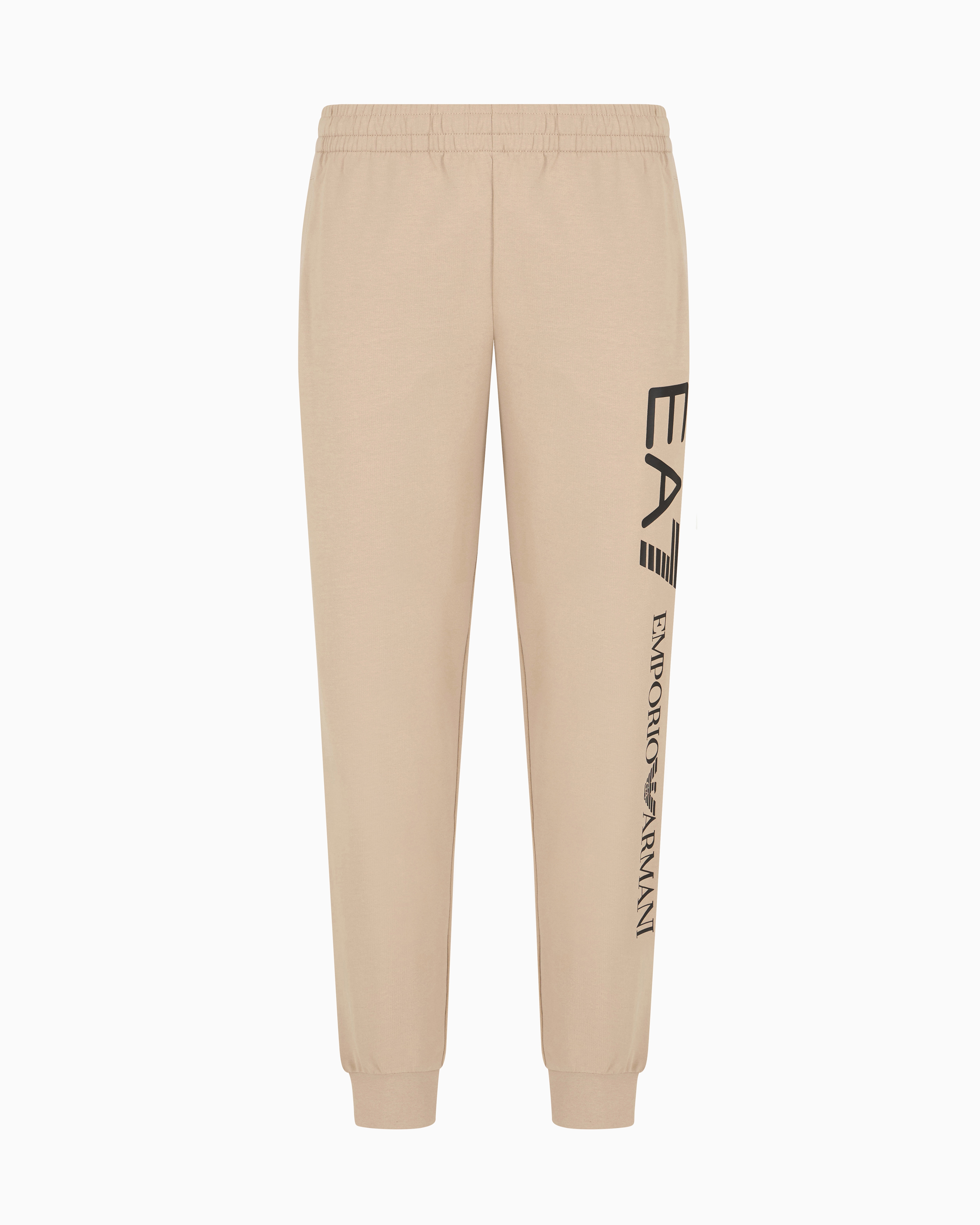 Ea7 Logo Series Cotton Joggers In Beige