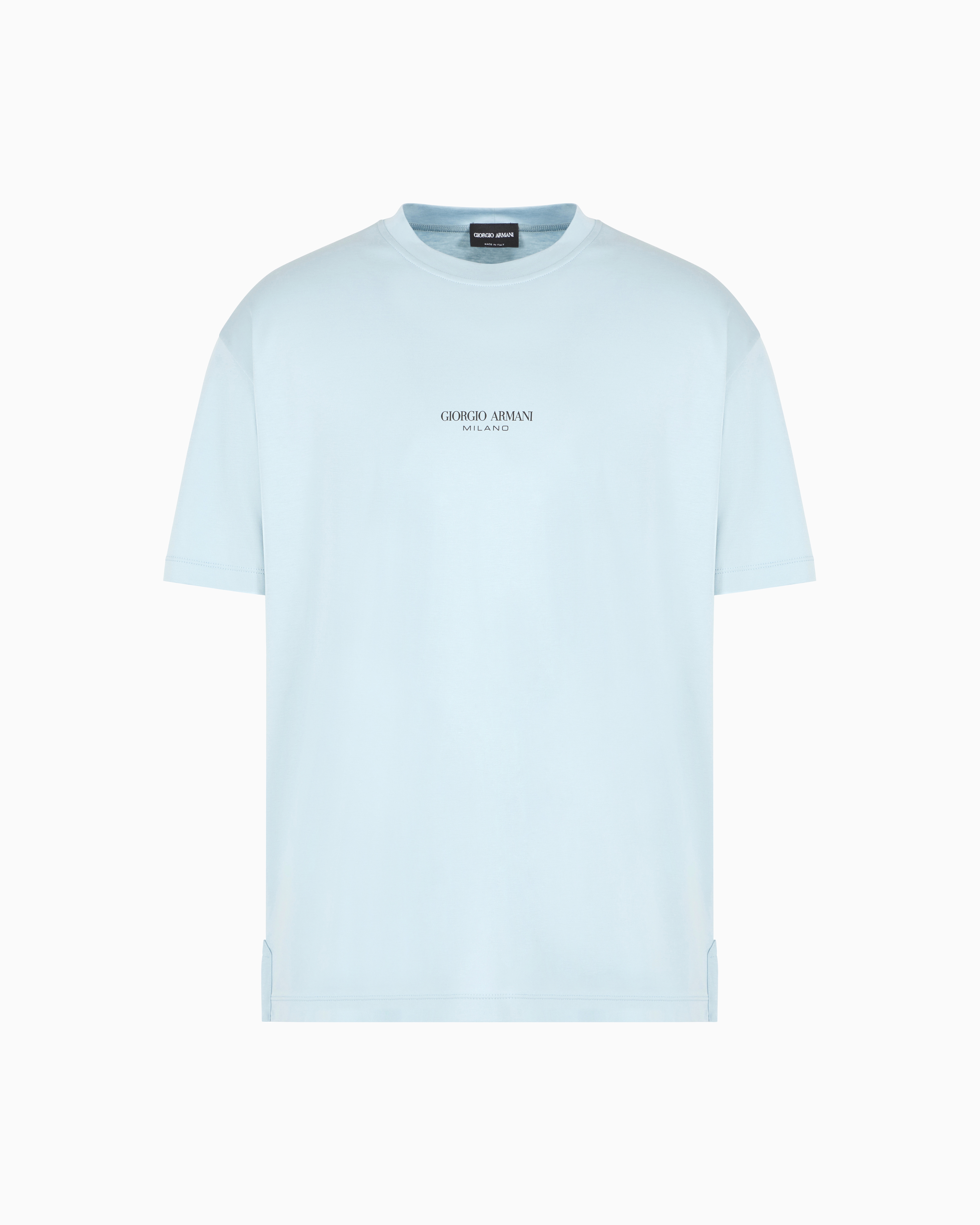 Giorgio Armani Cotton Interlock Crew-neck T-shirt In Light Blue