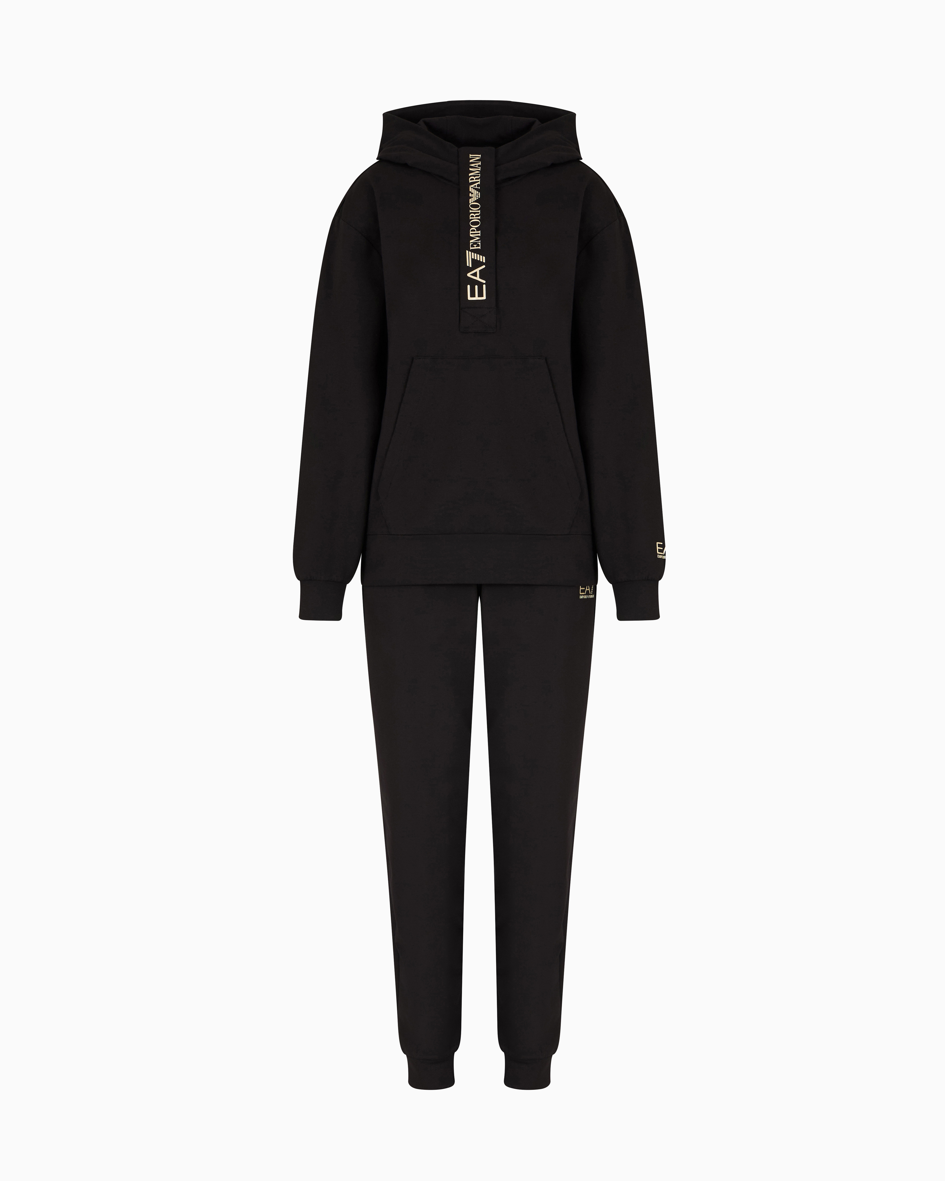 Ea7 Stretch Cotton Jersey Hooded Tracksuit In Black