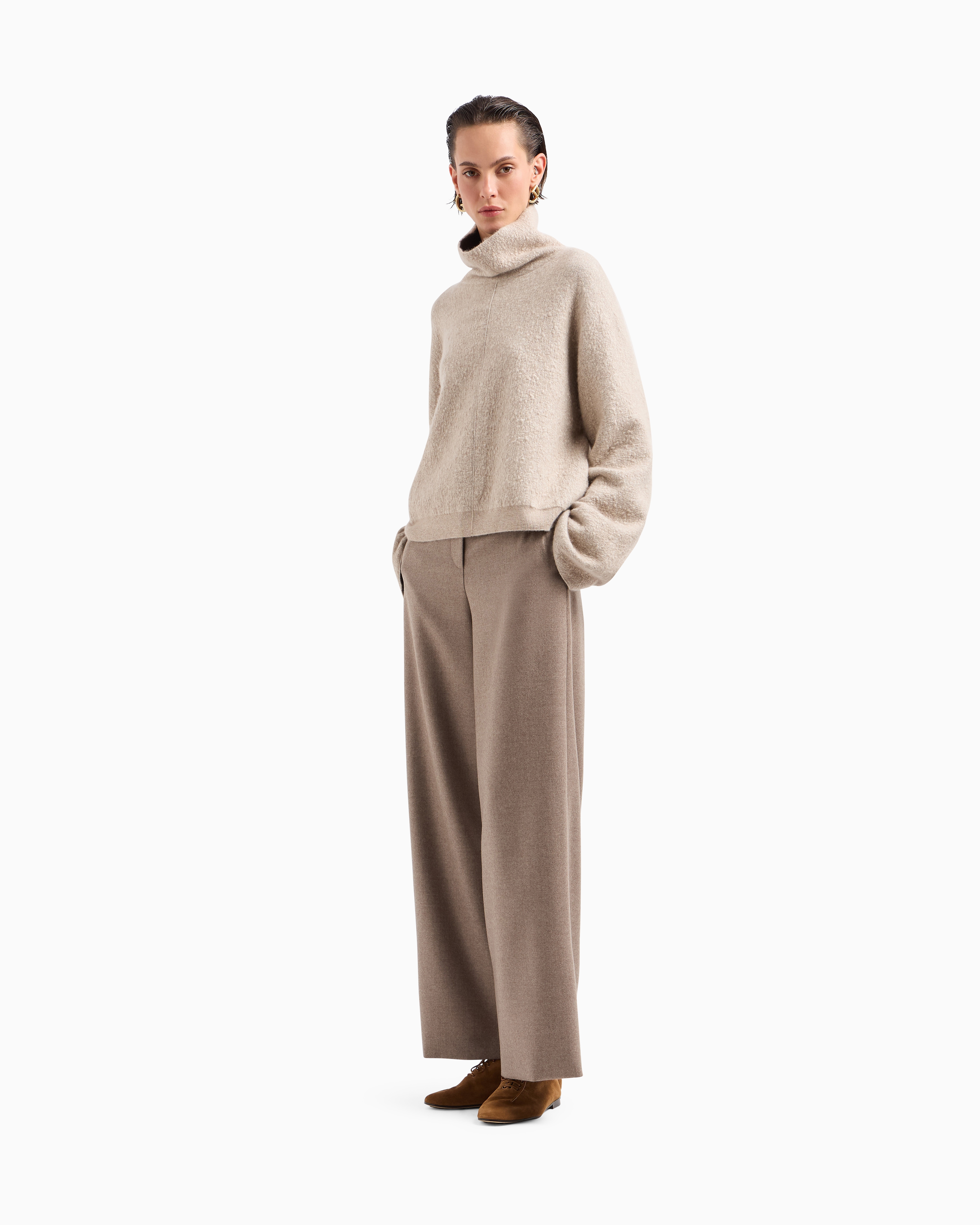 Giorgio Armani Viscose, Cashmere And Silk Mock-neck Jumper In Beige