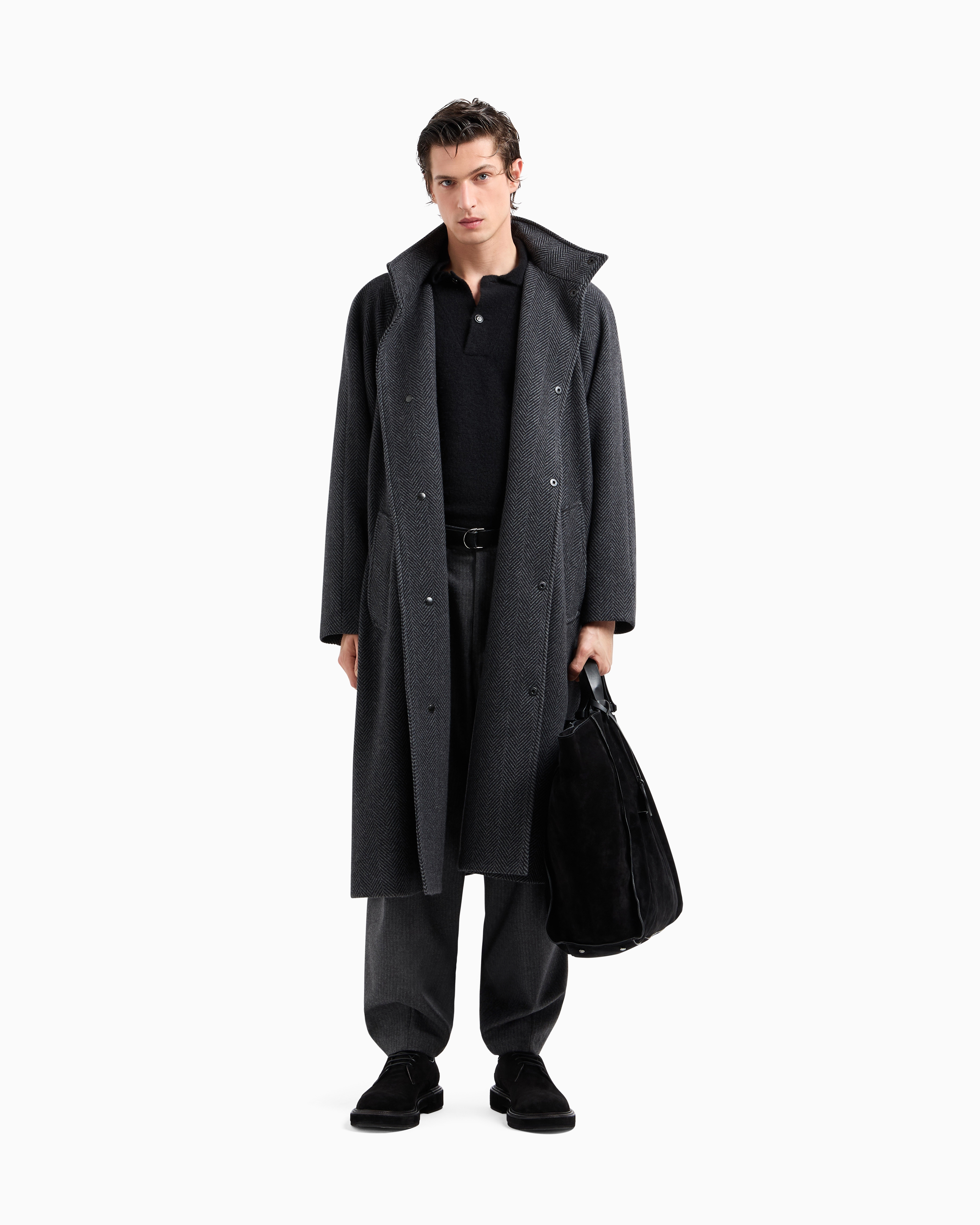 GIORGIO ARMANI LONG COAT IN CHEVRON JACQUARD CASHMERE-BLEND CLOTH