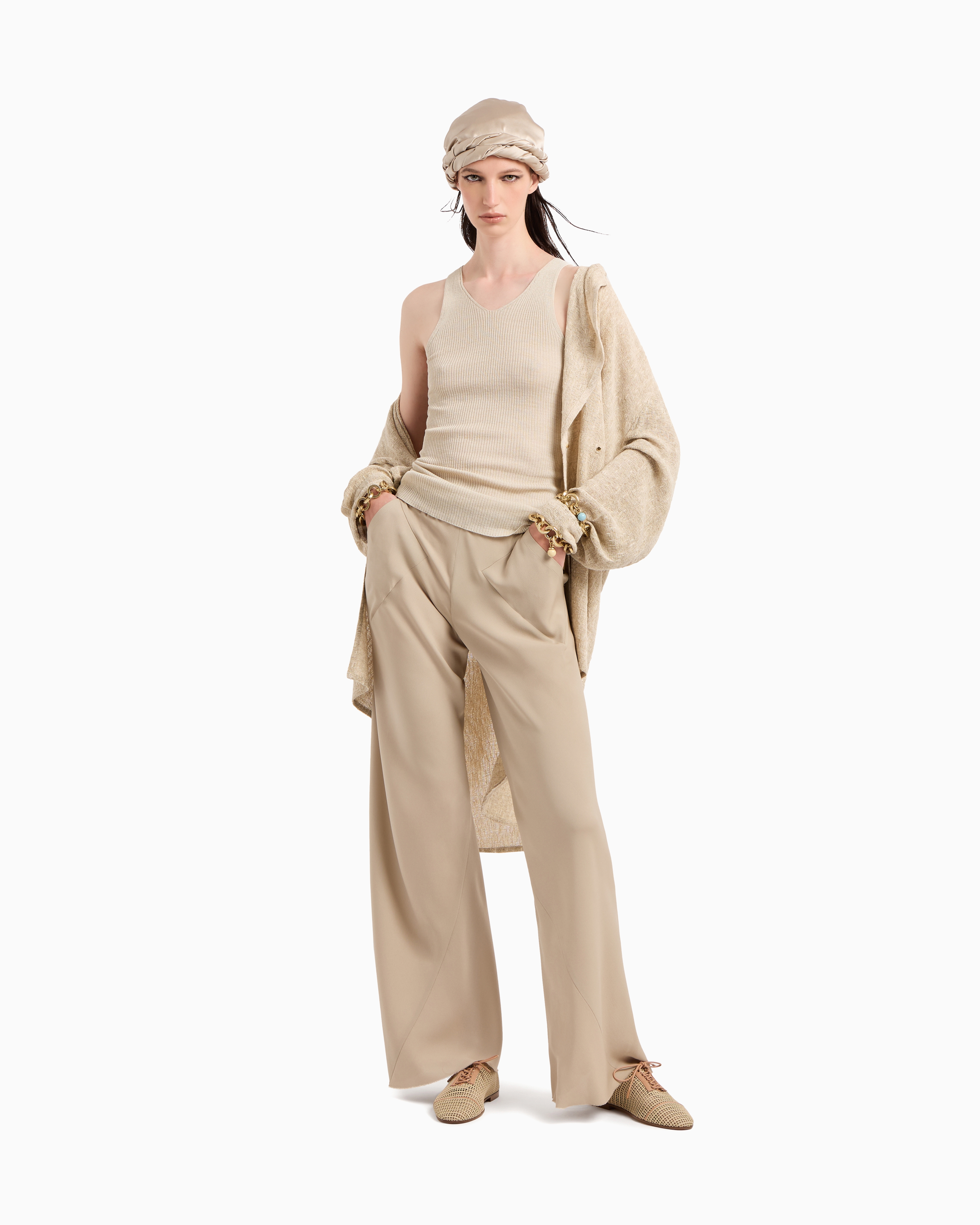 Giorgio Armani Silk Knit Top In Beige
