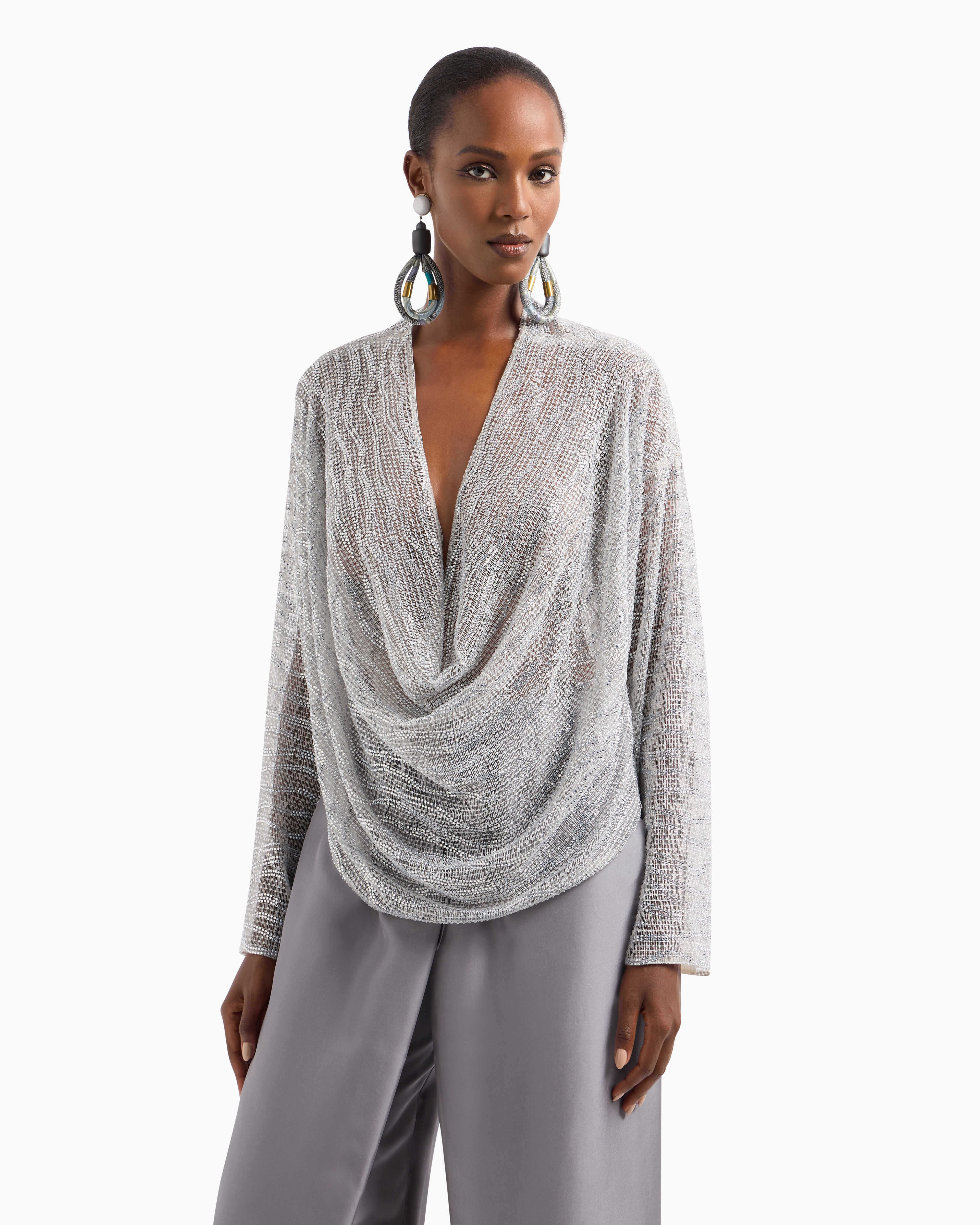 Giorgio Armani Draped Blouse With Lurex And Crystal Embroidery