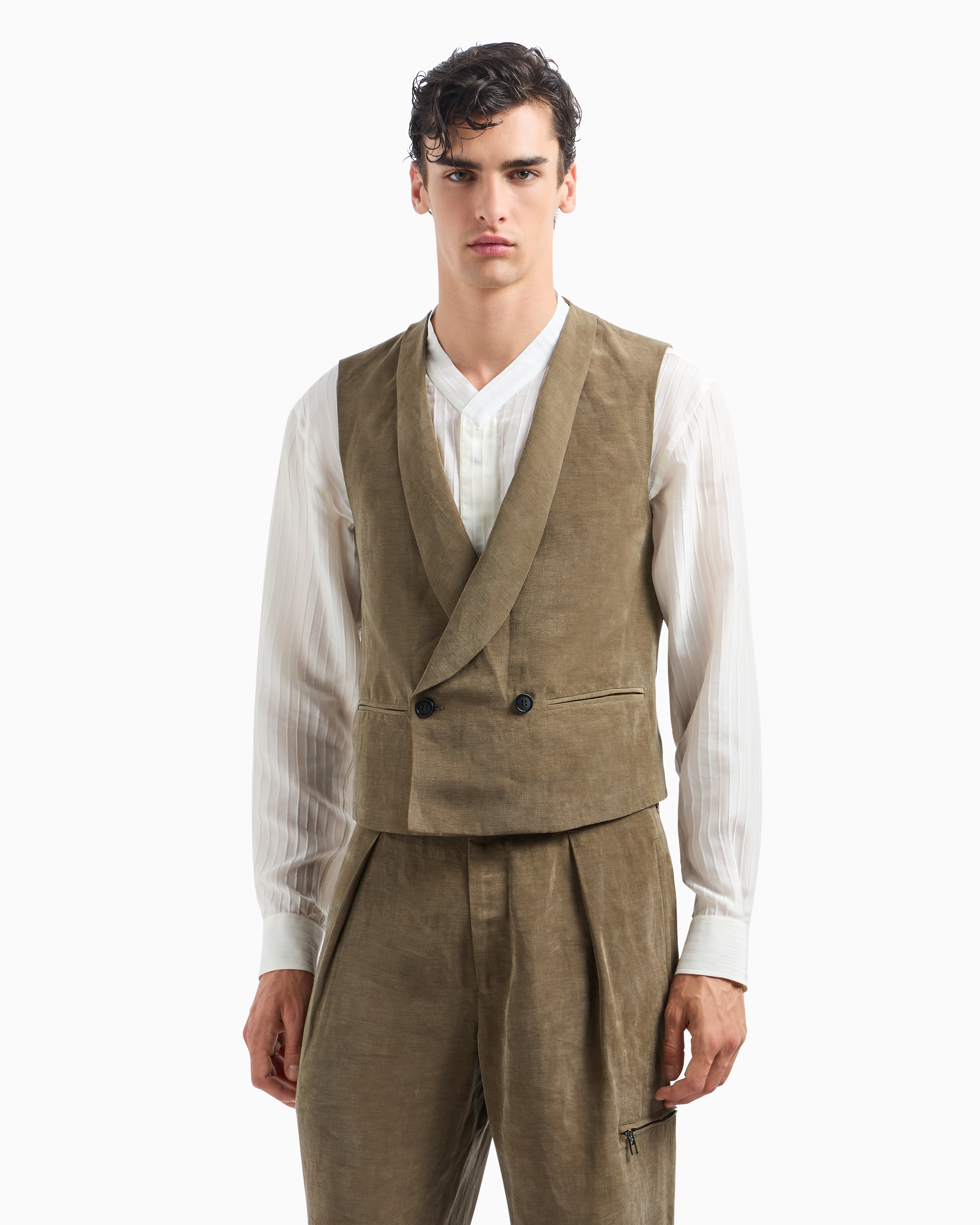 Giorgio Armani Double-breasted Linen And Lyocell Waistcoat