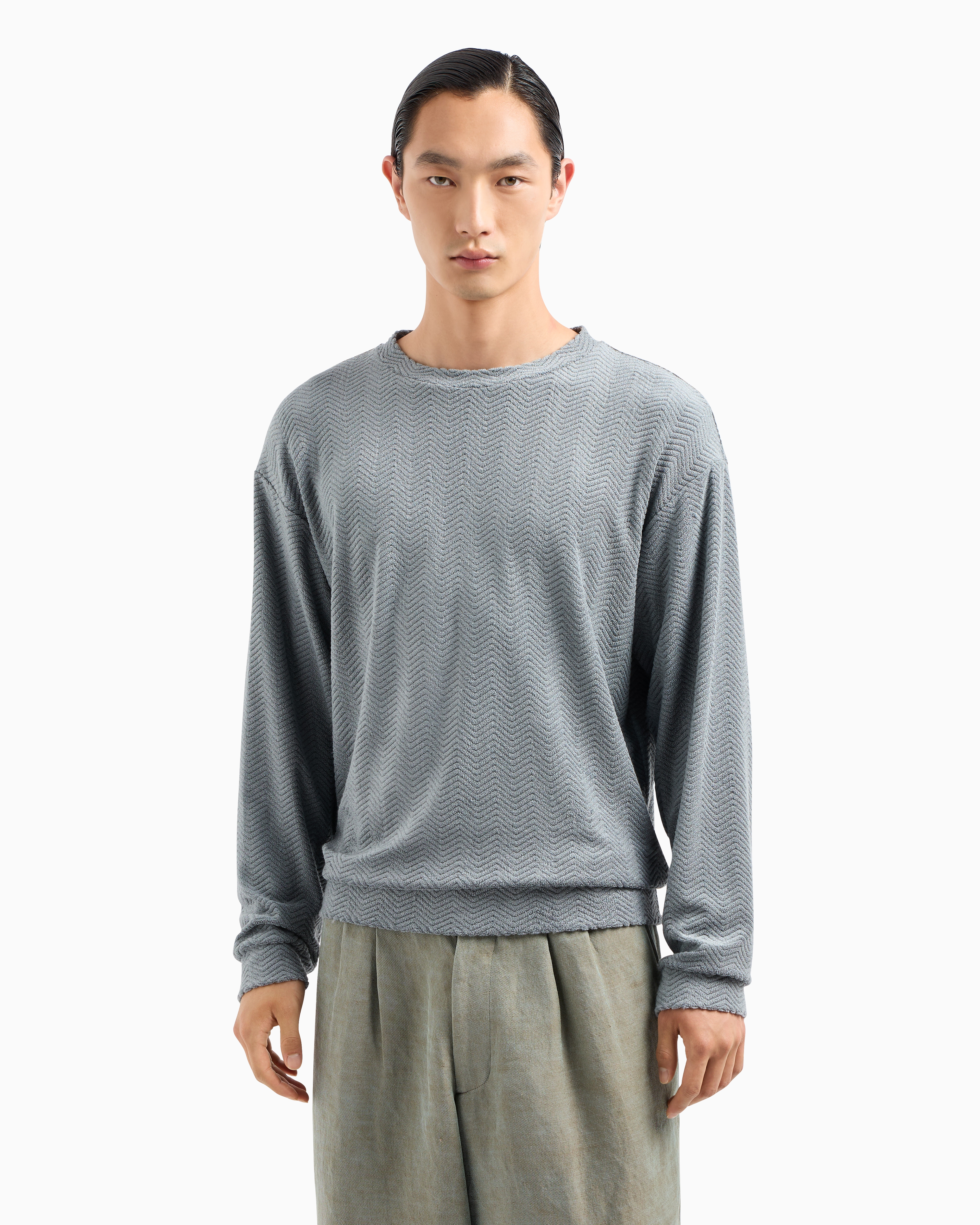 Giorgio Armani Crew-neck Sweatshirt In Chevron Silk And Cotton