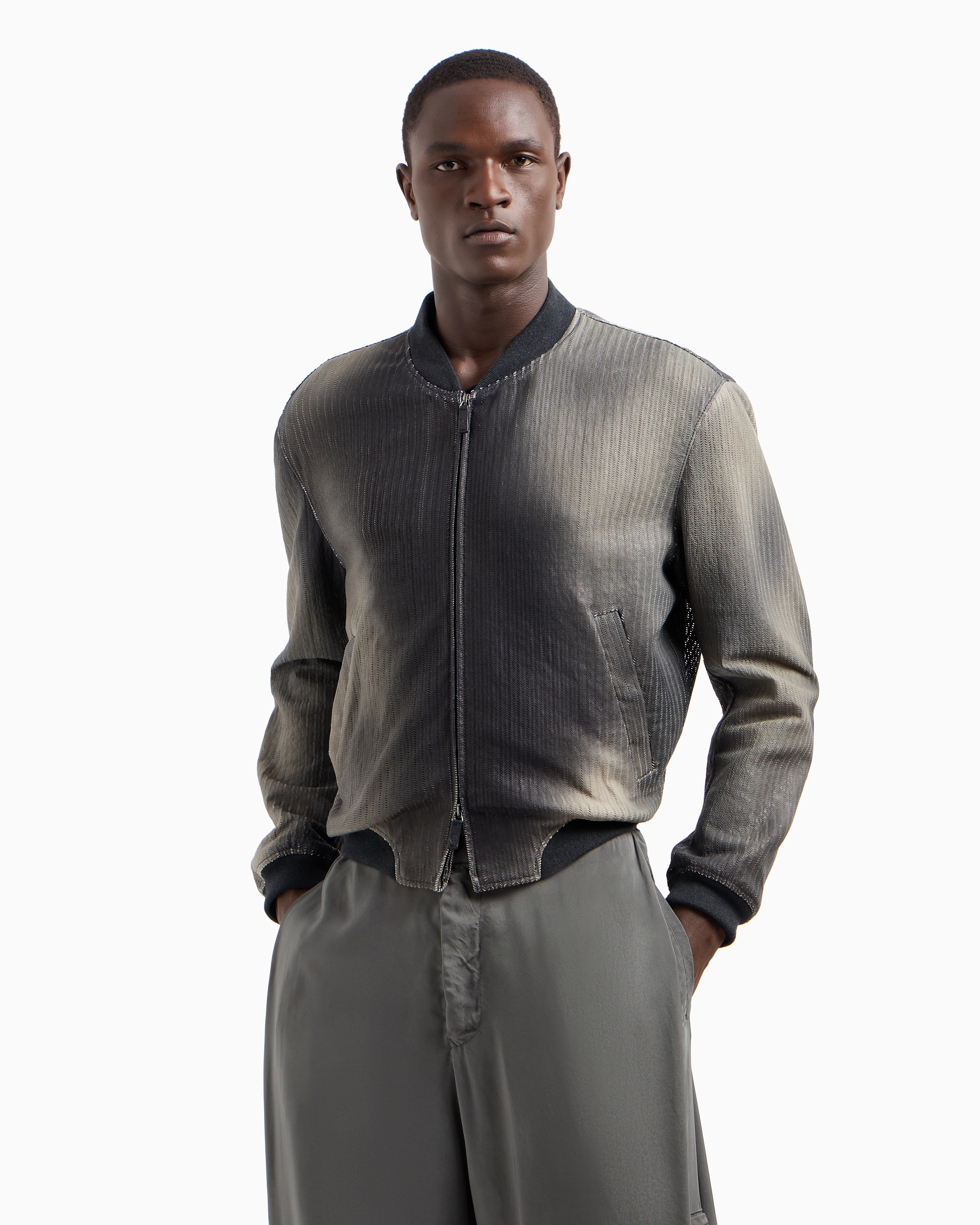 Giorgio Armani Perforated And Printed Nappa Leather Blouson
