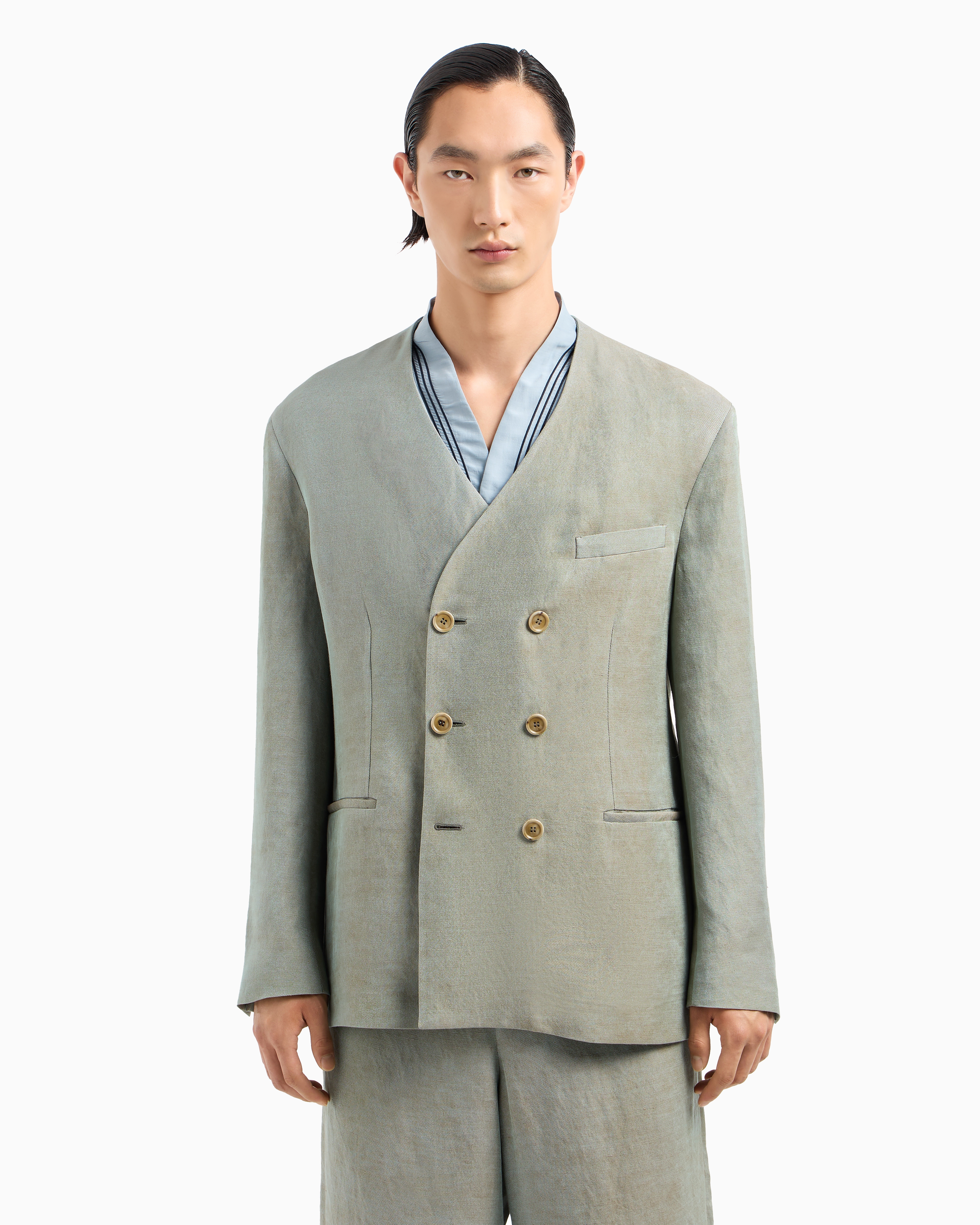 Giorgio Armani Double-breasted Jacket In Iridescent Linen Twill