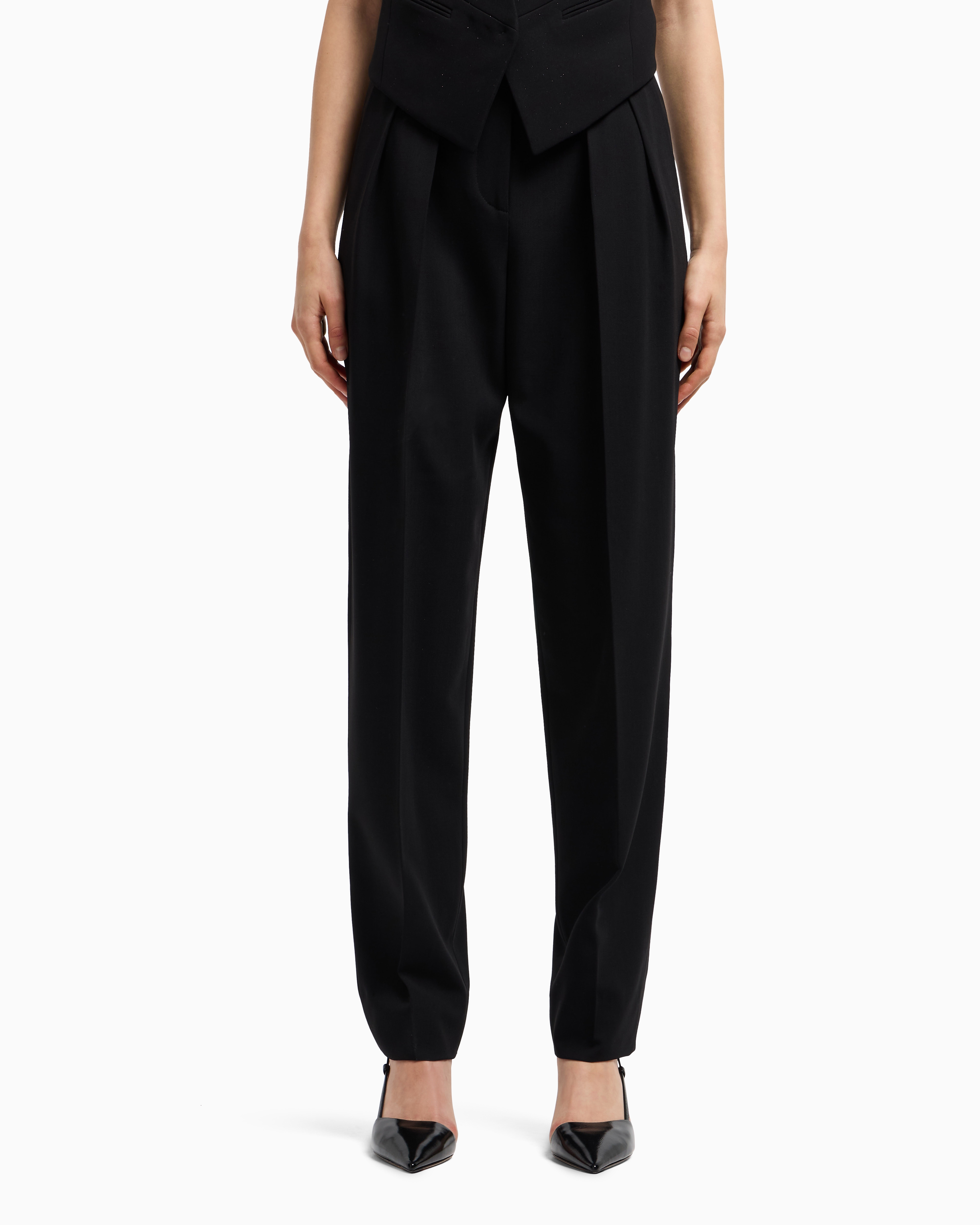 Giorgio Armani Two-pleat Barathea-wool Trousers In Black