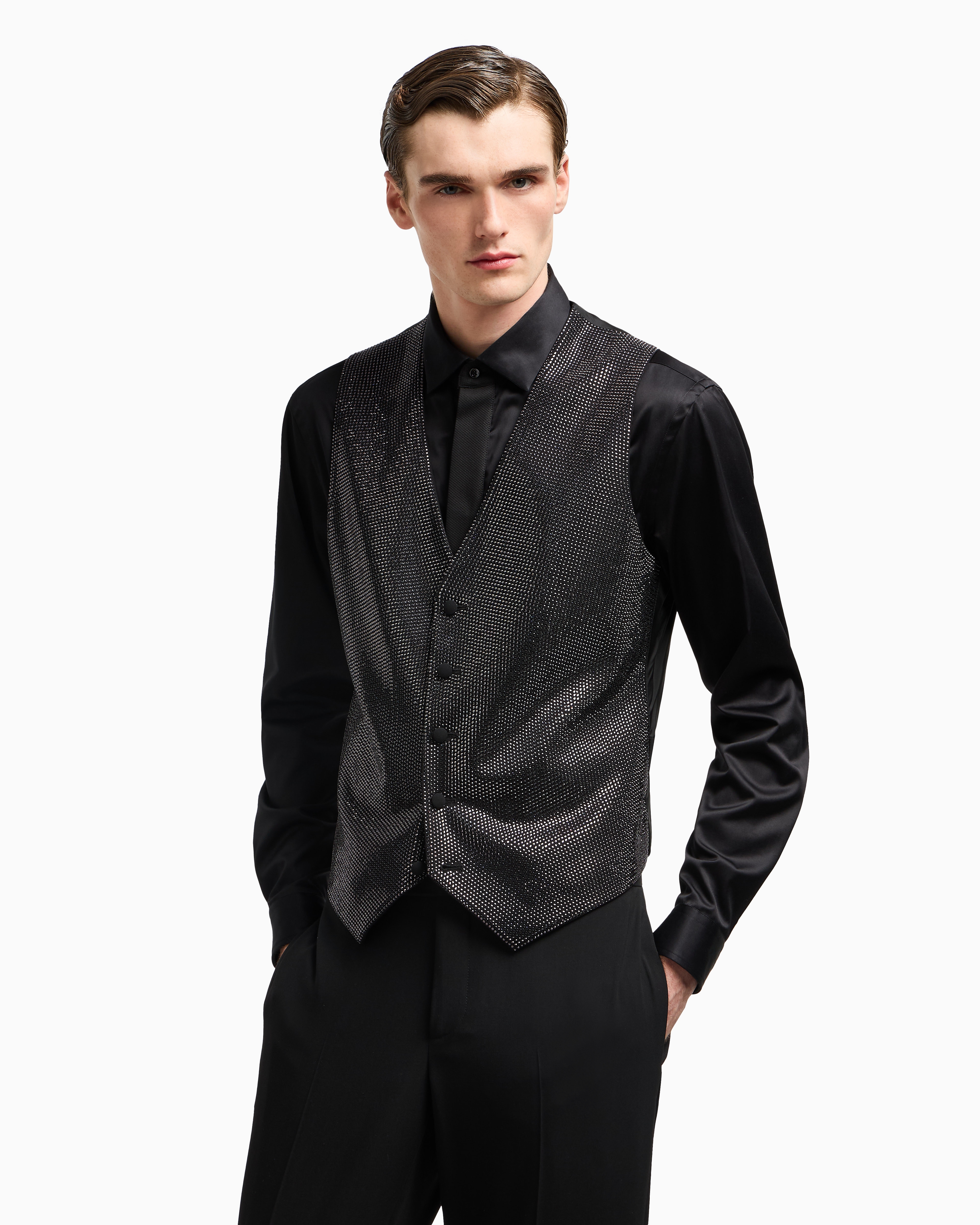Giorgio Armani Single-breasted Waistcoat In A Viscose Blend With All-over Rhinestones