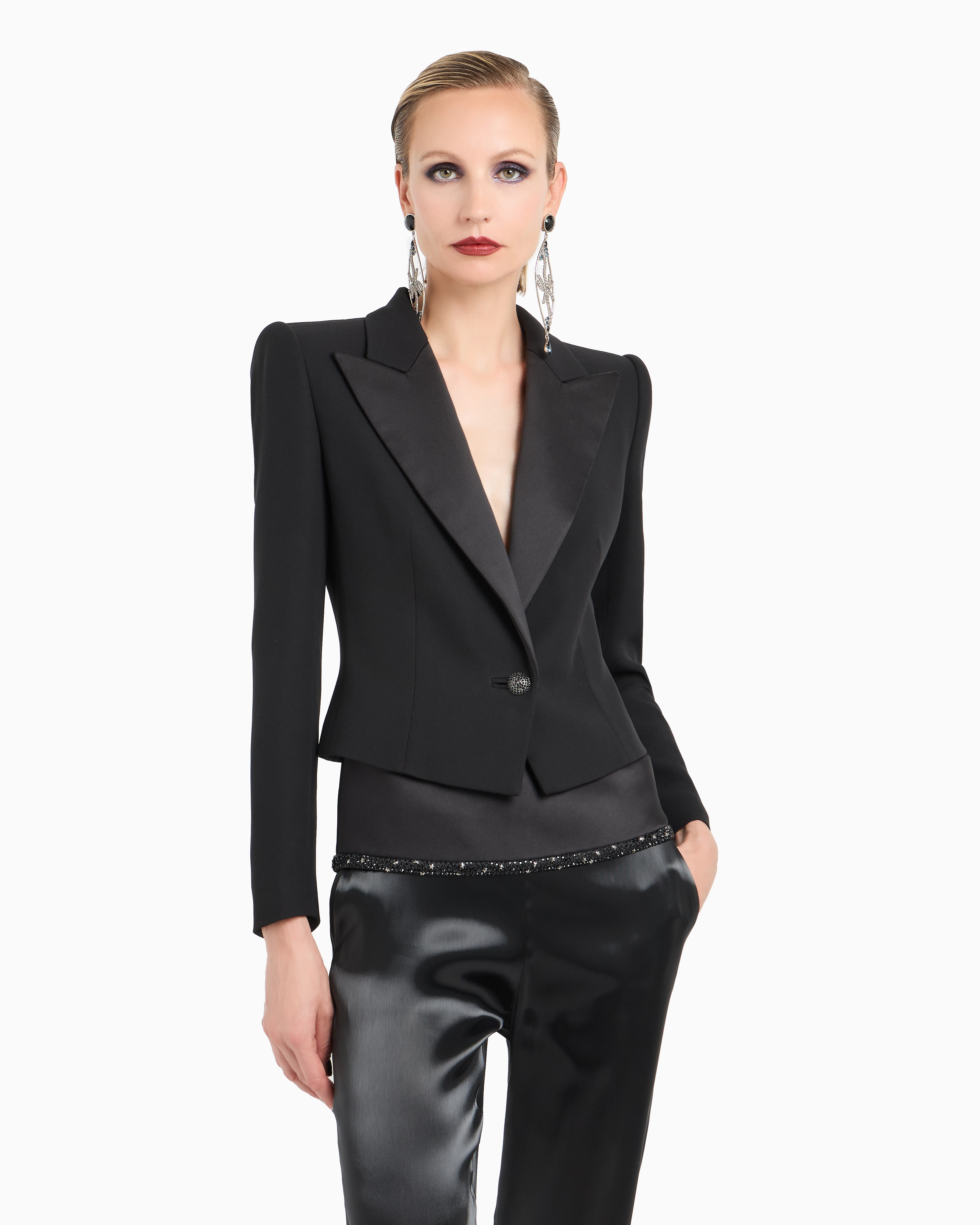 Giorgio Armani Glitter Silk-cady Single-breasted Short Jacket