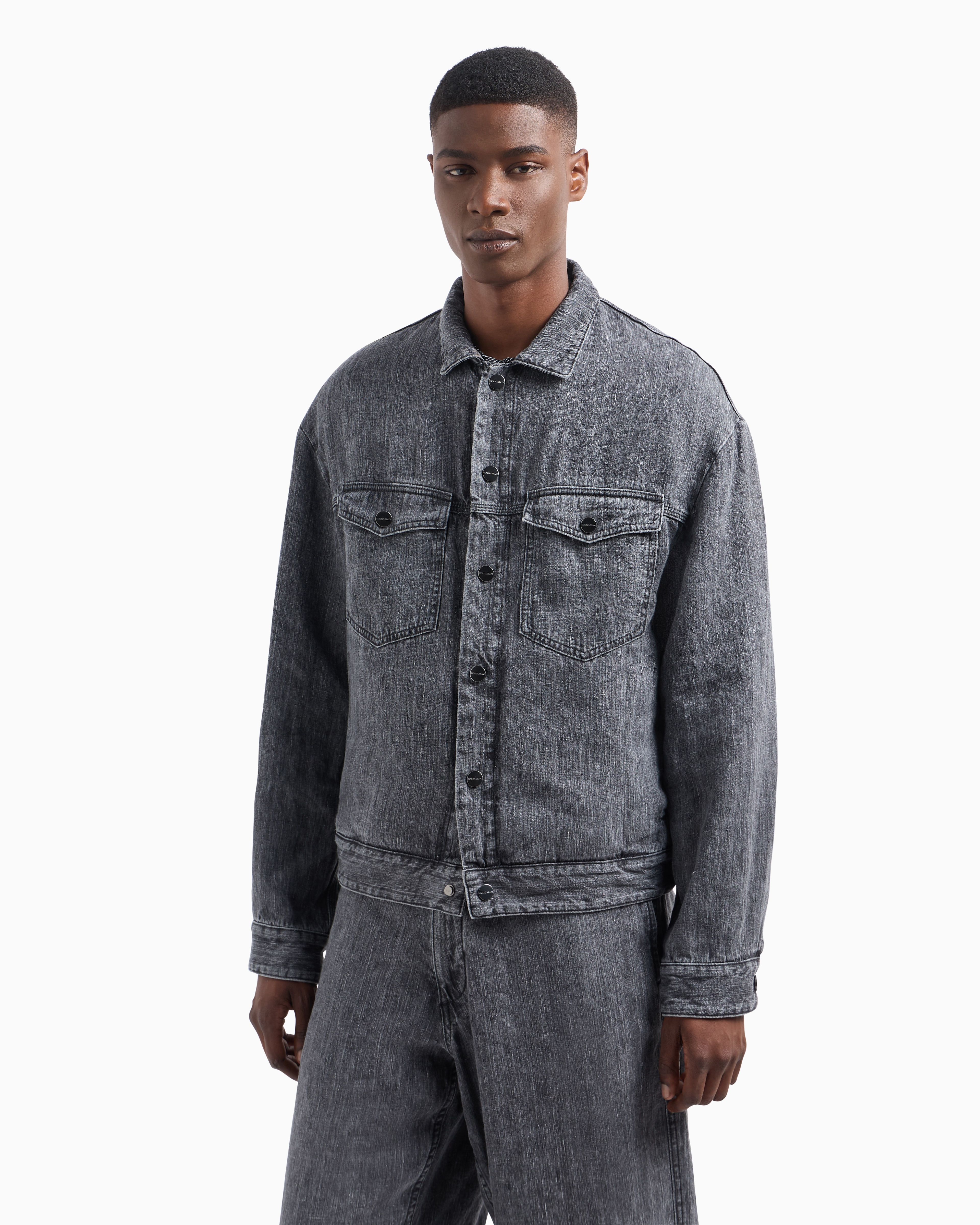 Giorgio Armani Denim Collection Linen Blouson In Gray