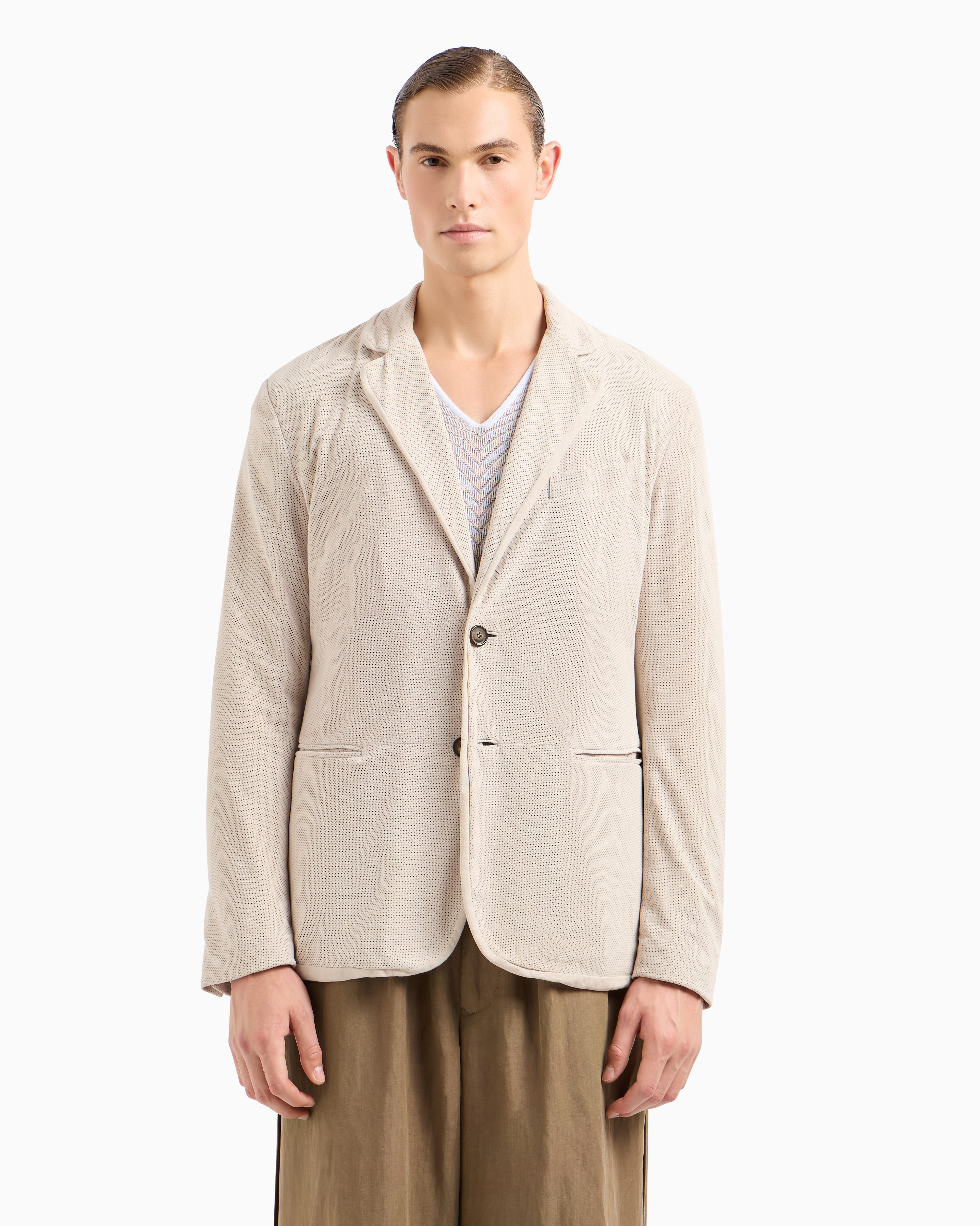 Giorgio Armani Single-breasted Jacket In Perforated Suede