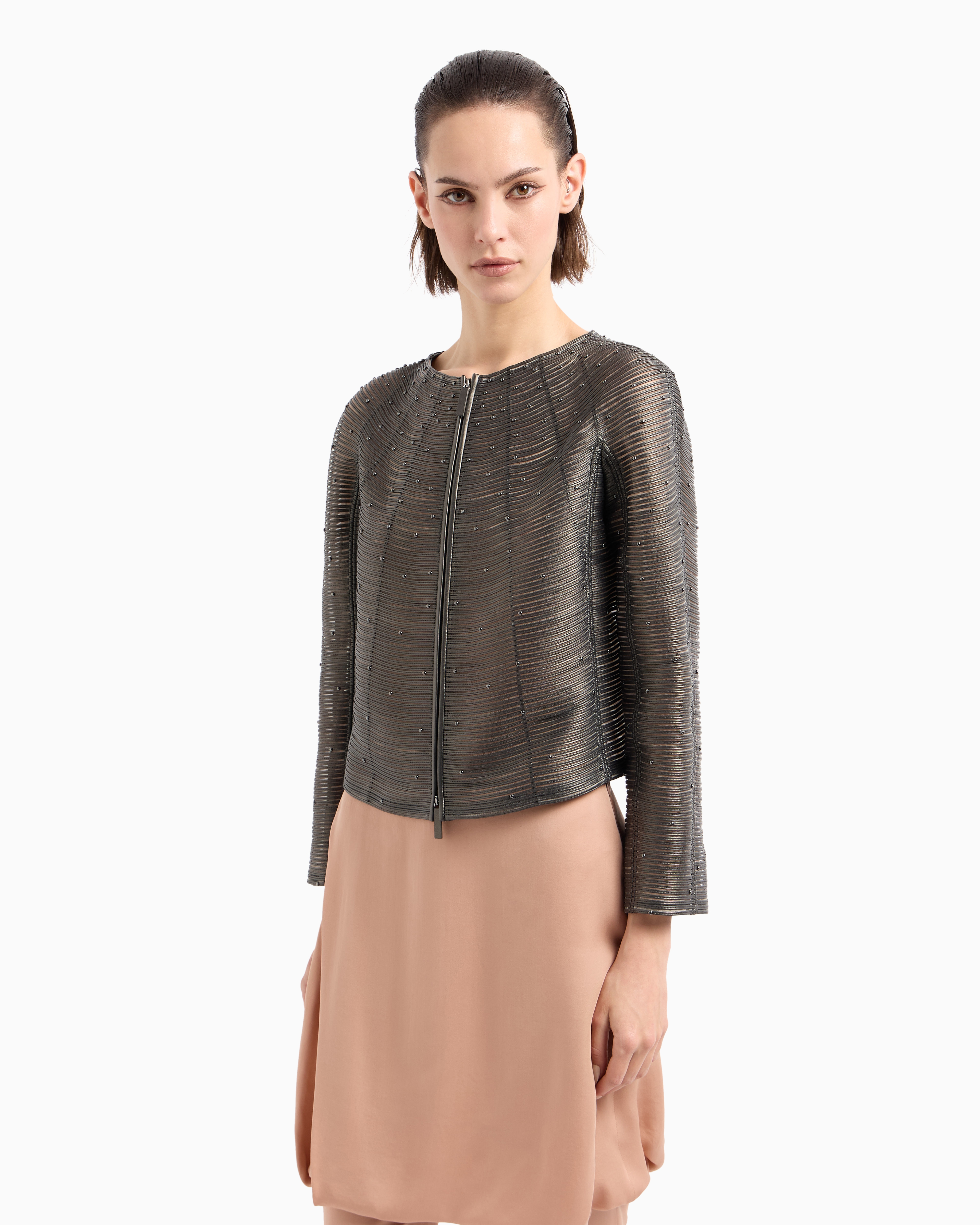 Giorgio Armani Pearlised Nappa Leather Jacket With Applied Studs