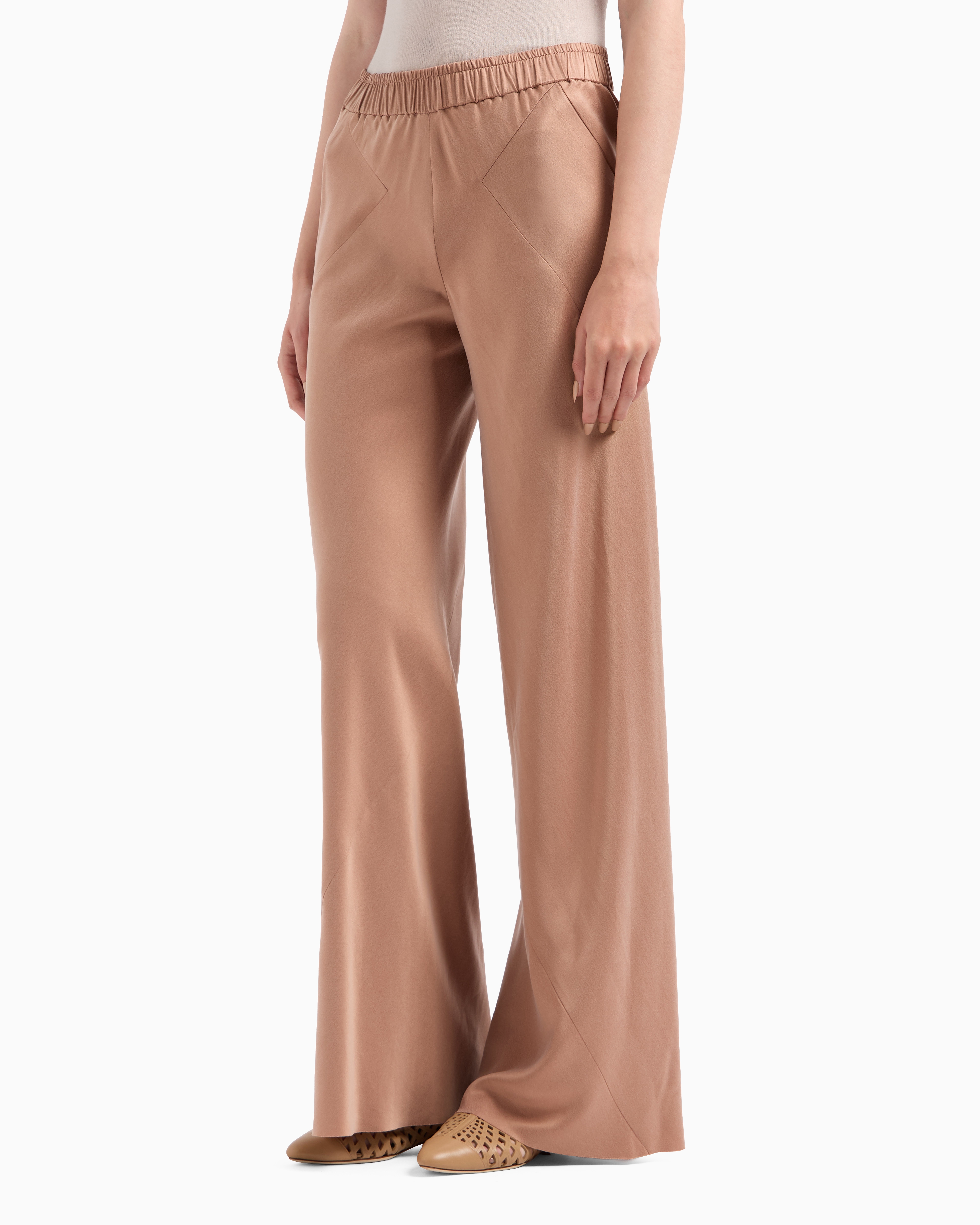 Giorgio Armani Washed Viscose And Silk Flared Trousers In Orange