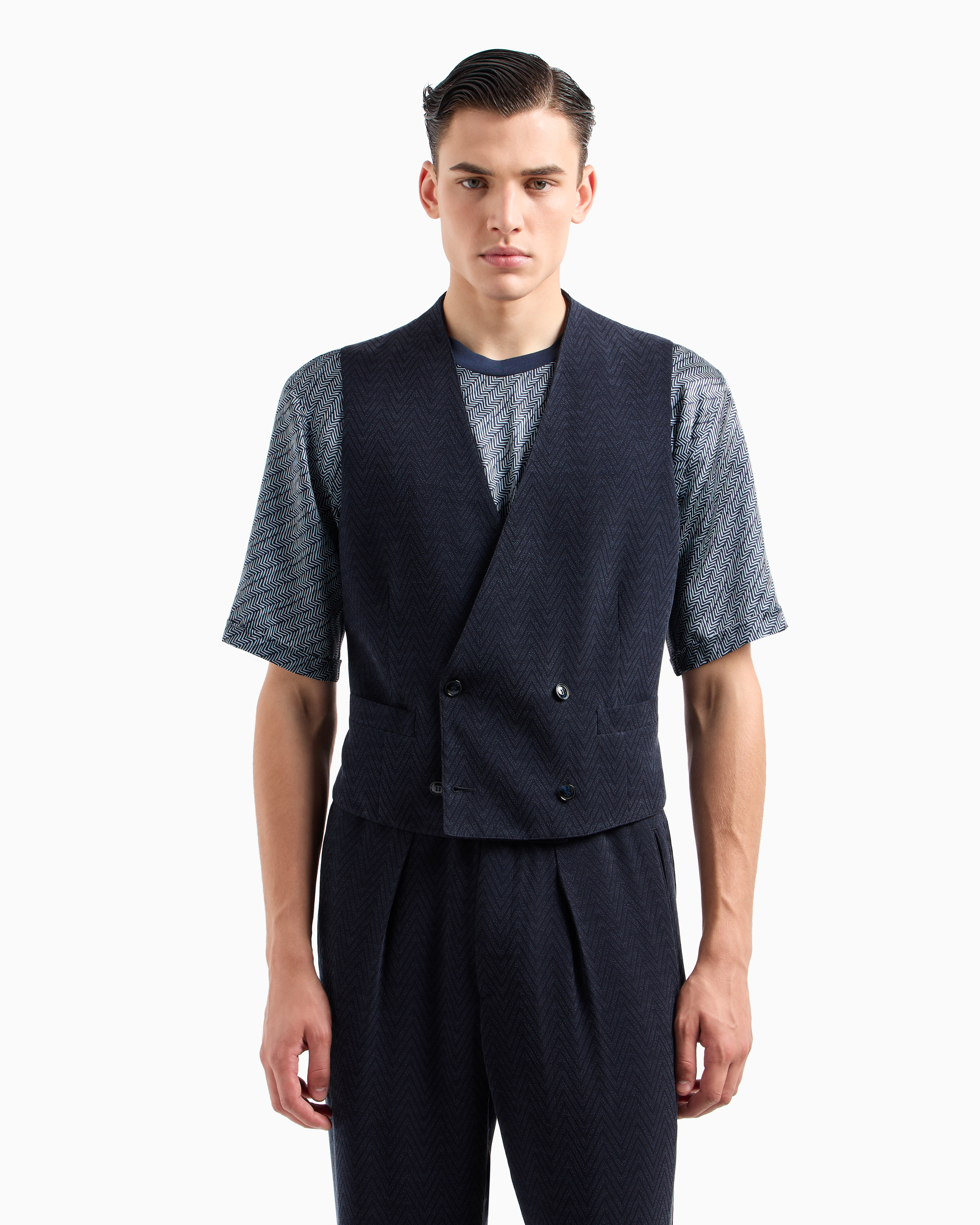 Giorgio Armani Double-breasted Waistcoat In Virgin Wool And Silk