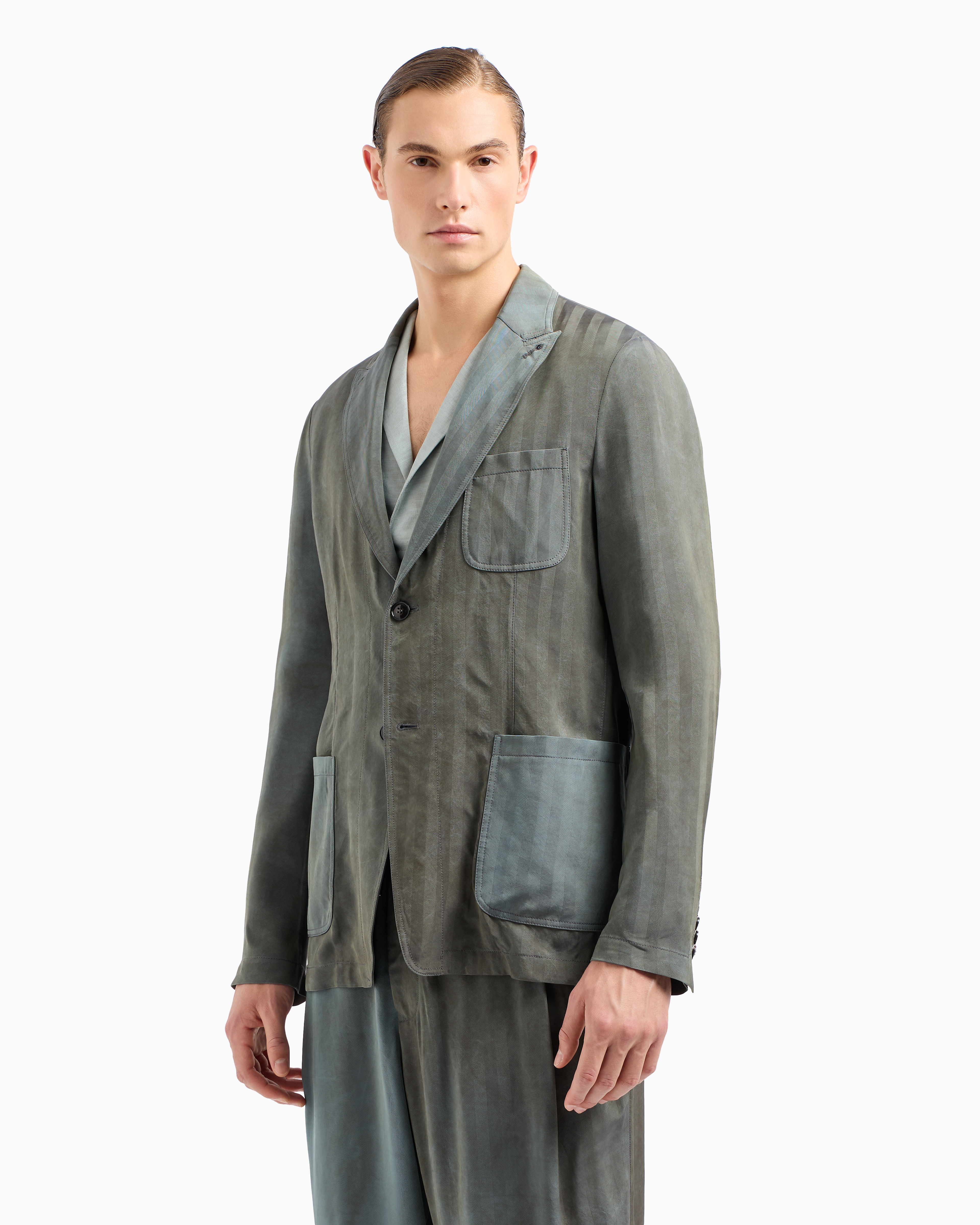 Giorgio Armani Single-breasted Jacket In Iridescent Viscose