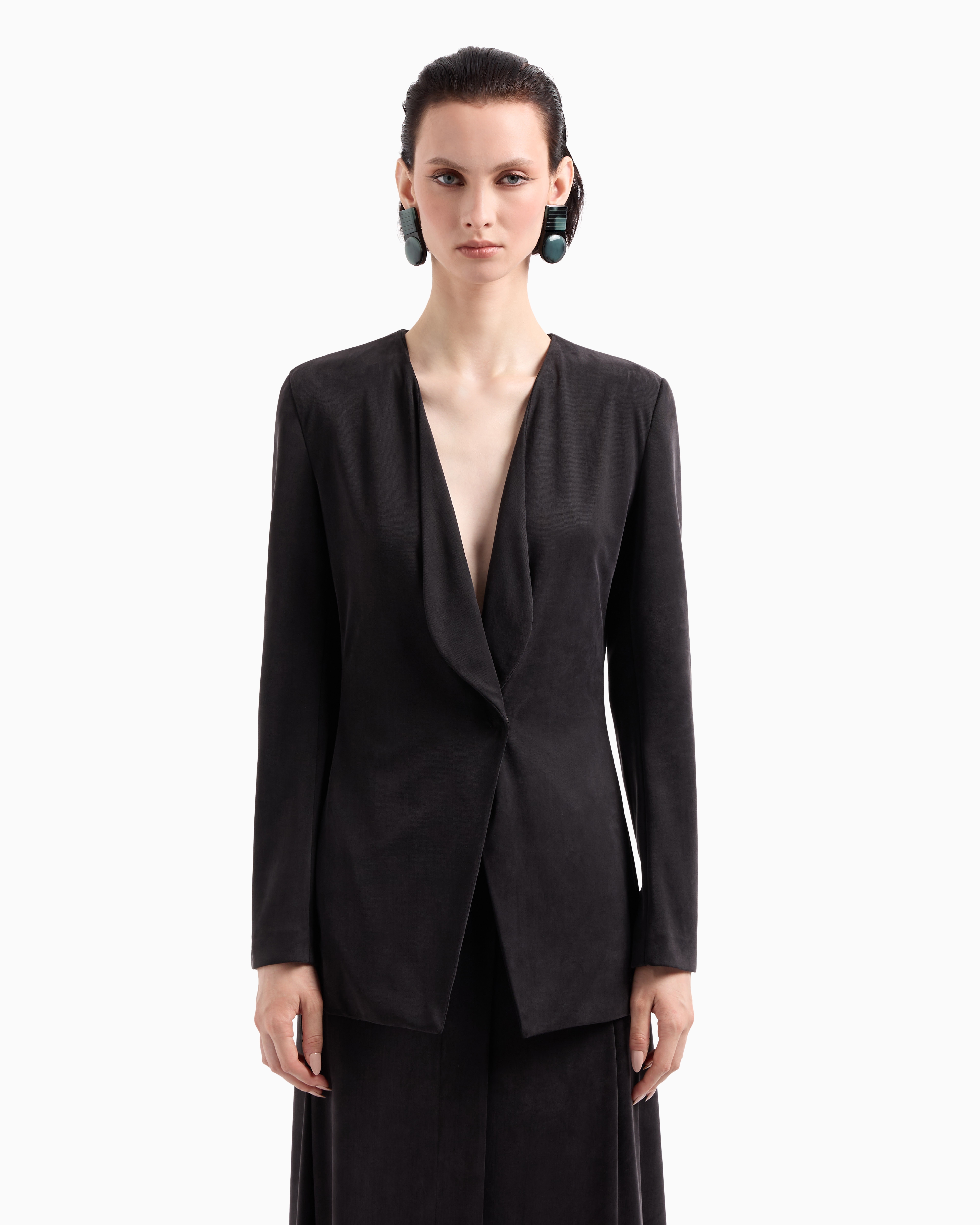 Giorgio Armani Single-breasted Jacket In Cupro Jersey Interlock In Green