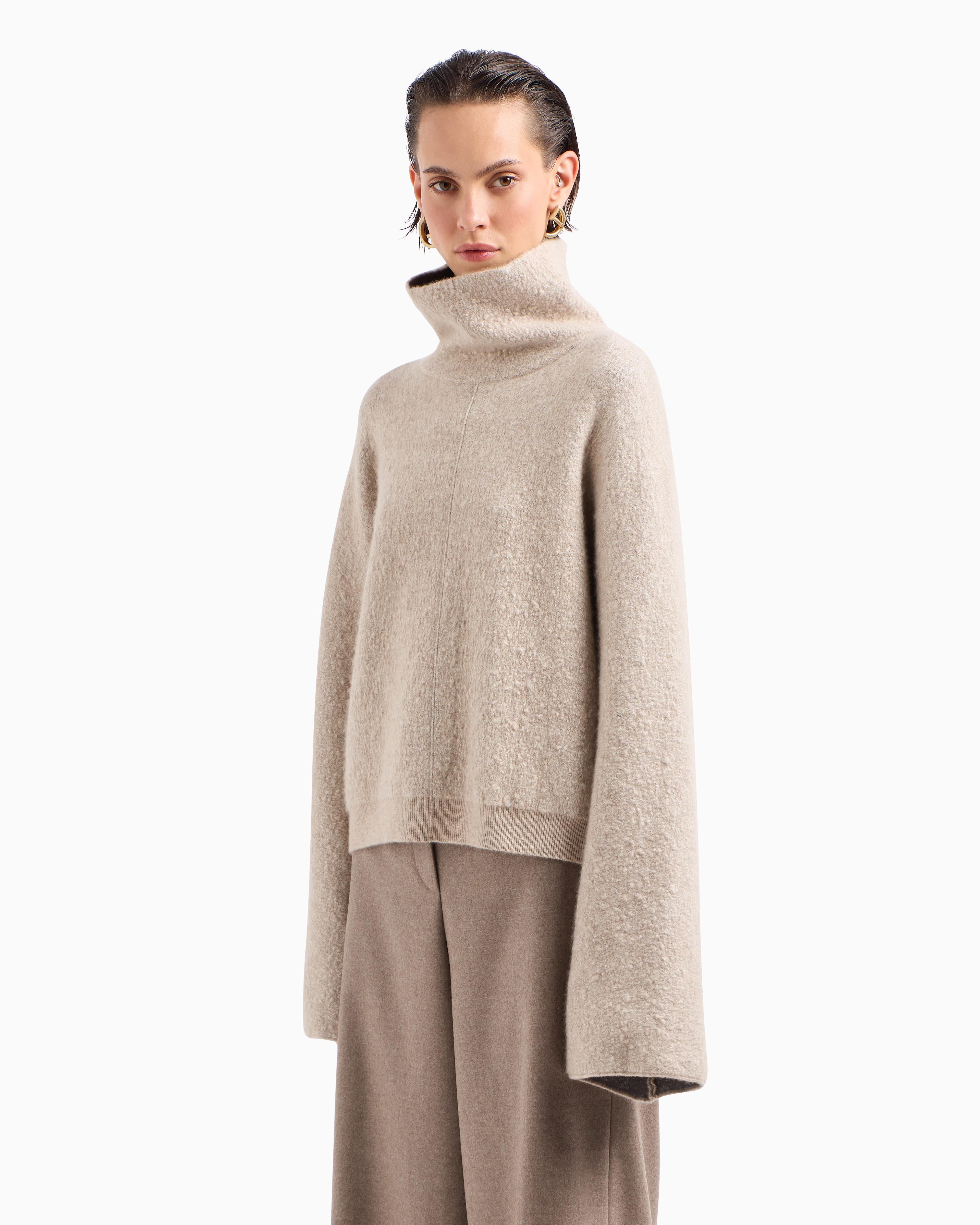 Giorgio Armani Viscose, Cashmere And Silk Mock-neck Jumper In Beige