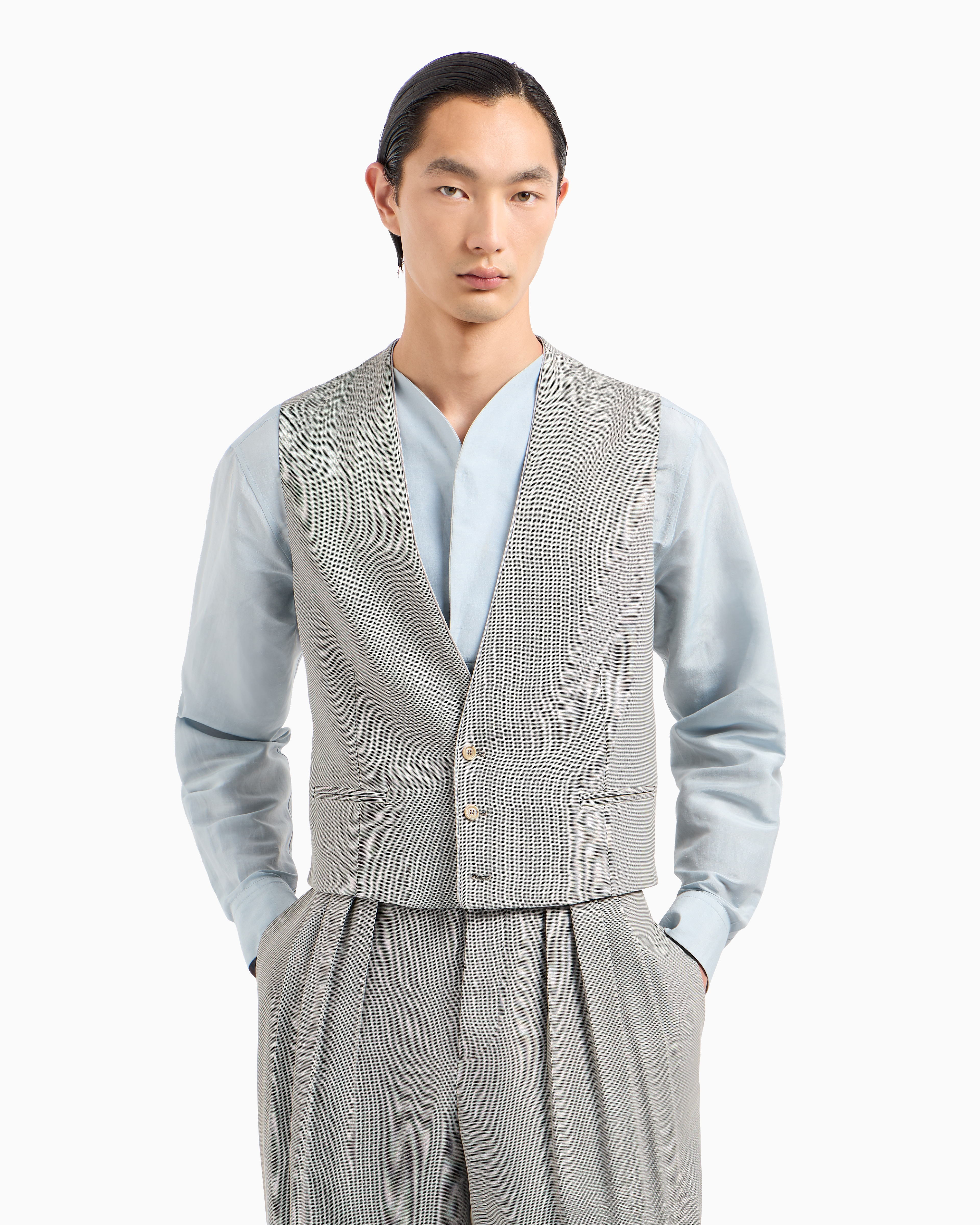 Giorgio Armani Single-breasted Waistcoat In A Textured Viscose Blend